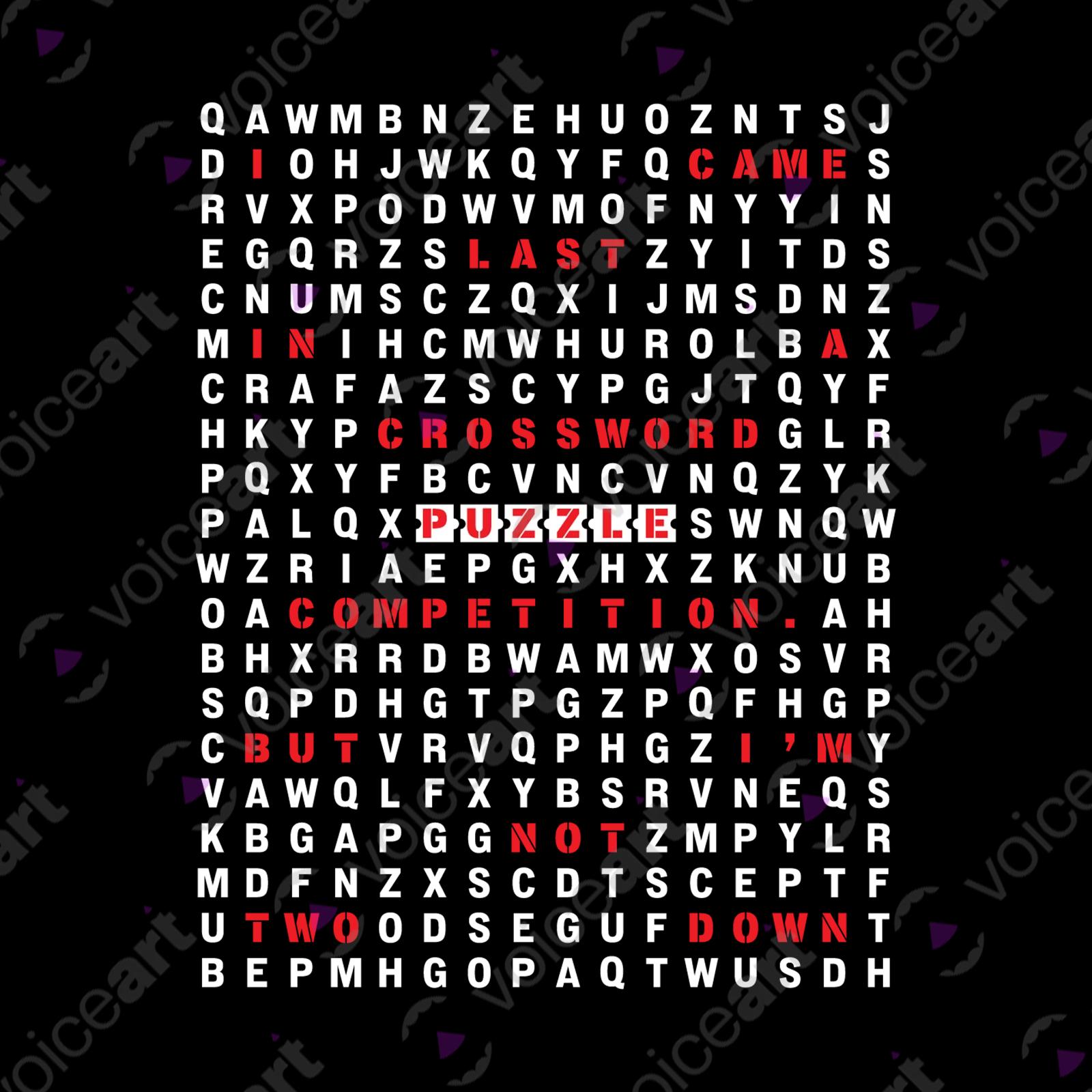 VOICEART Black Watermark Crossword Puzzle Funny T-Shirt with Premium Quality Graphic Design Wordplay Competition Tee v2