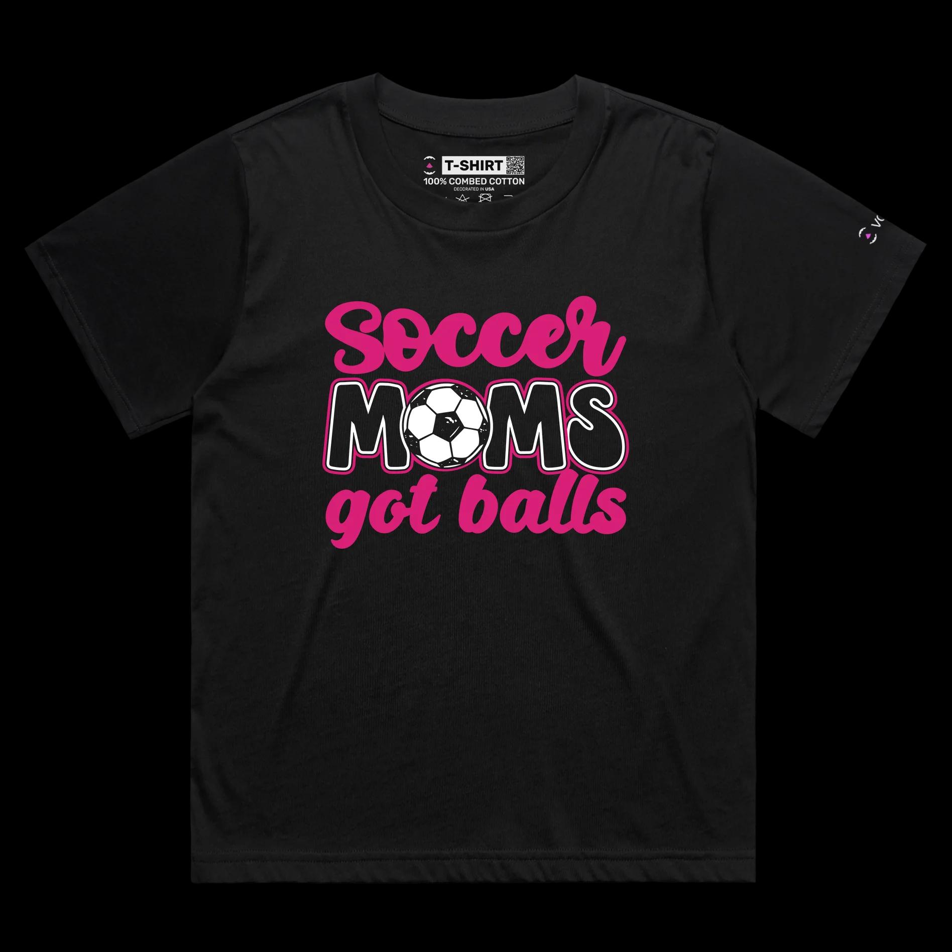 VOICEART Black Female Loose Soccer Moms Funny Sports Shirt Premium Quality Graphic Family Tee Play on Words for Parents