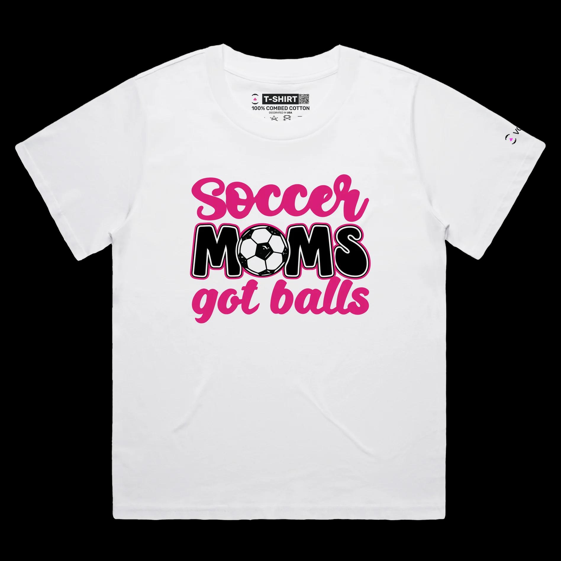 VOICEART White Female Loose Soccer Moms Funny Sports Shirt Premium Quality Graphic Family Tee Play on Words for Parents
