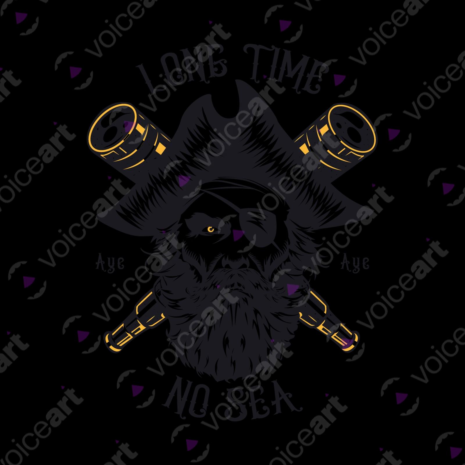 VOICEART White Watermark Pirate with an Eye Patch Funny T-Shirt with Premium Graphic Design Long Time No Sea Tee