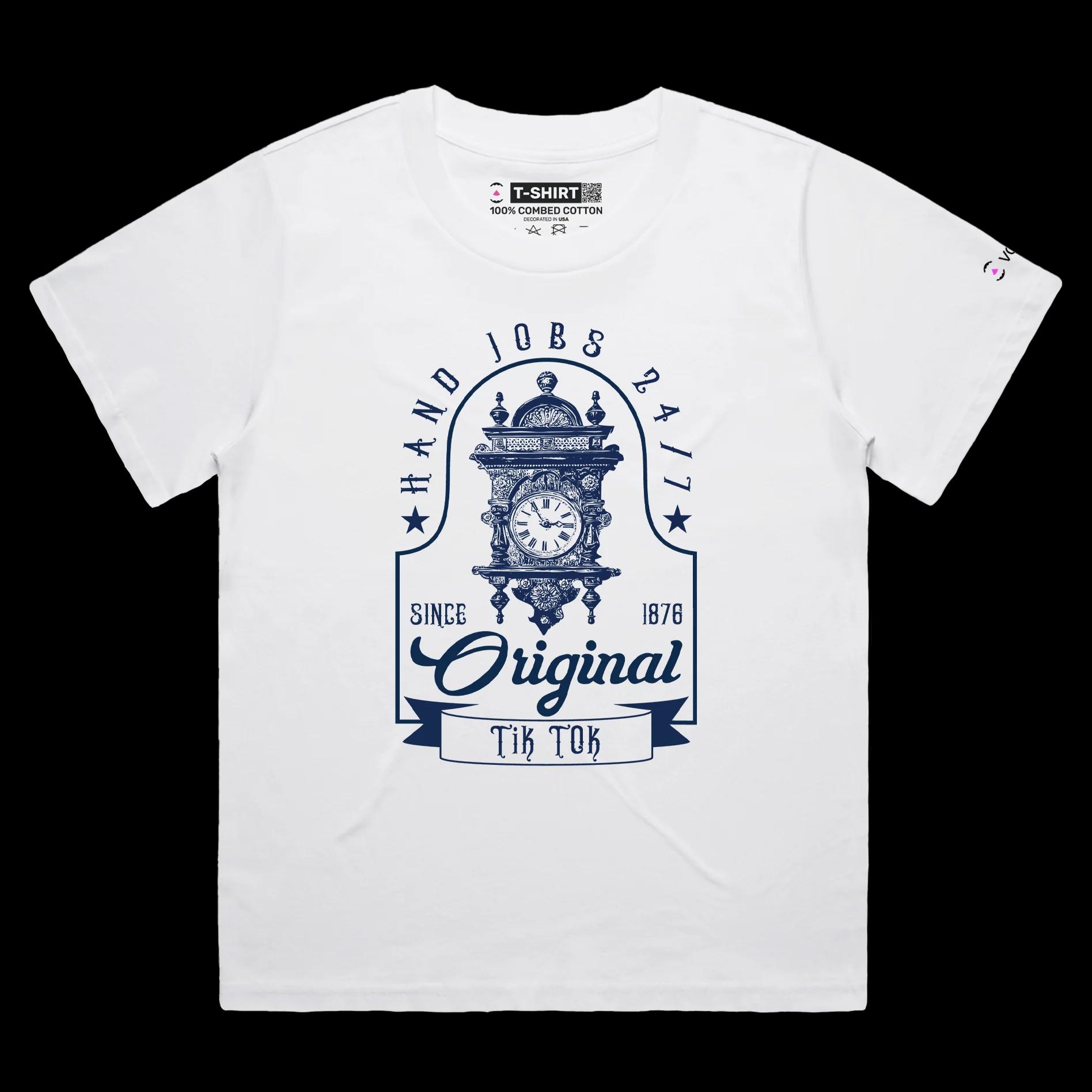 VOICEART White Loose Regular Old Style Clock Clever T-shirt Premium Quality Graphic Design The Original TikTok Wordplay Tee