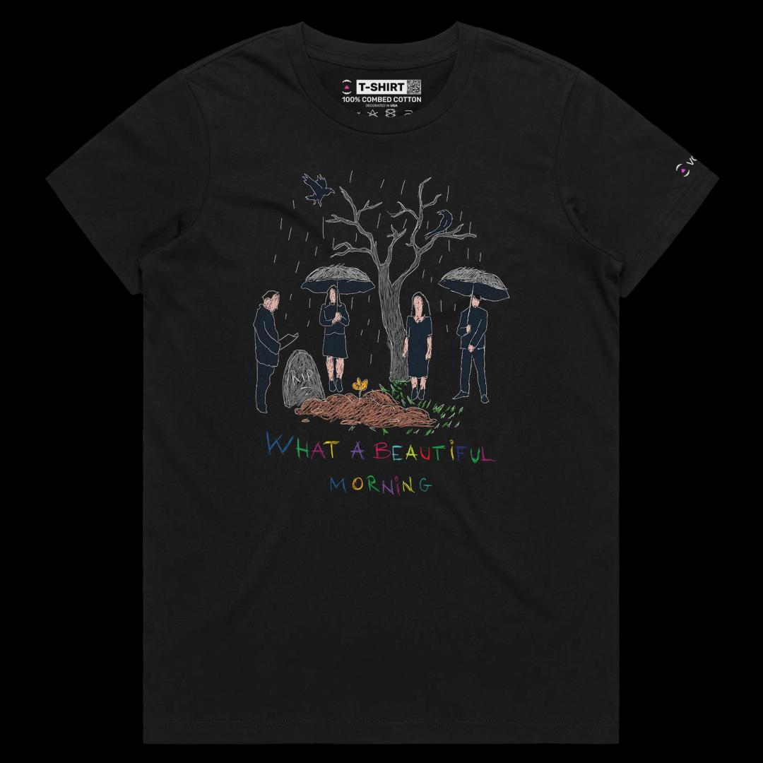 VOICEART Black Female Regular Beautiful Morning at the Cemetery Dark Humor T-Shirt Premium Graphic Death and Funeral Tee