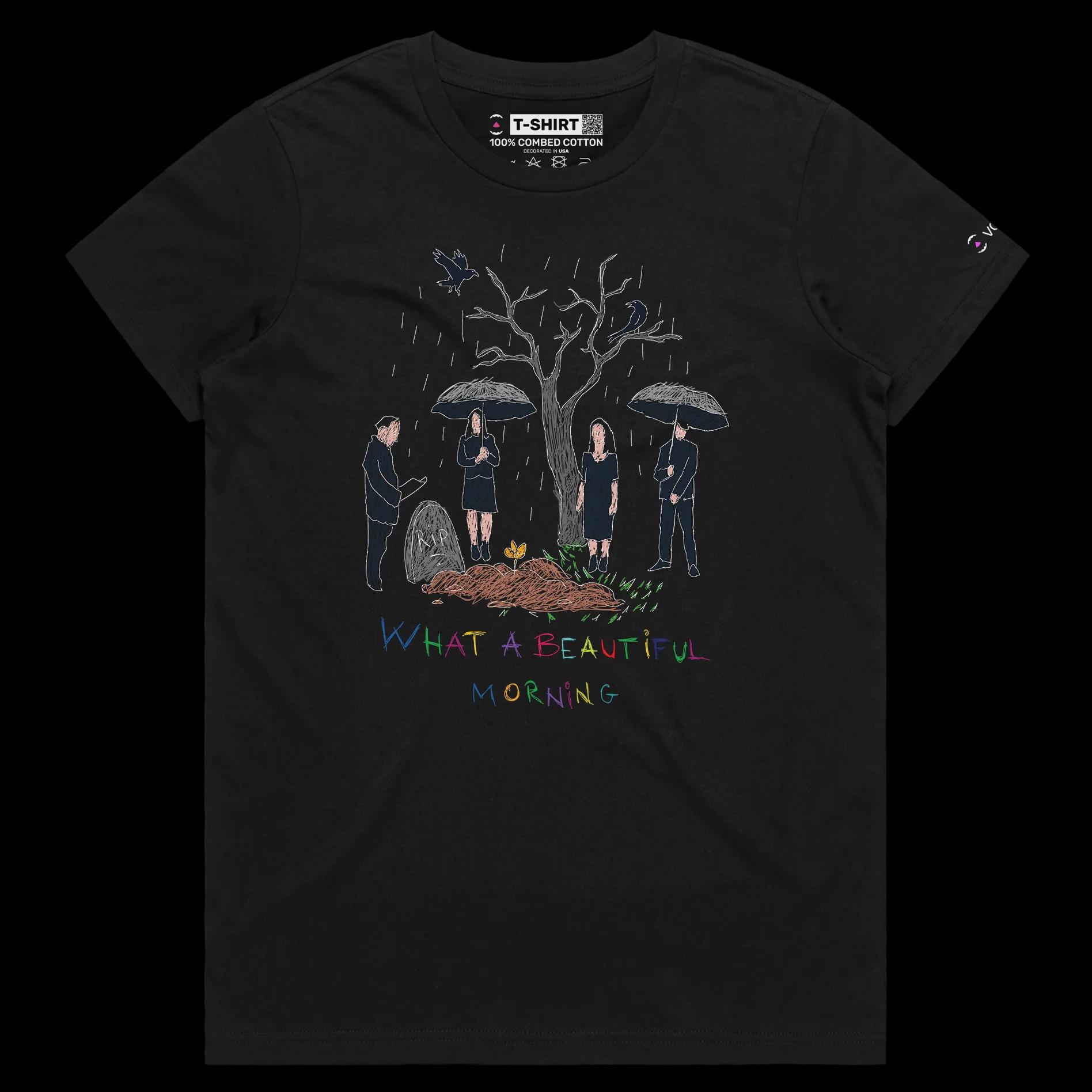 VOICEART Black Female Regular Beautiful Morning at the Cemetery Dark Humor T-Shirt Premium Graphic Death and Funeral Tee