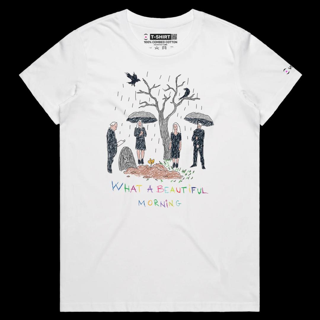 VOICEART White Female Regular Beautiful Morning at the Cemetery Dark Humor T-Shirt Premium Graphic Death and Funeral Tee