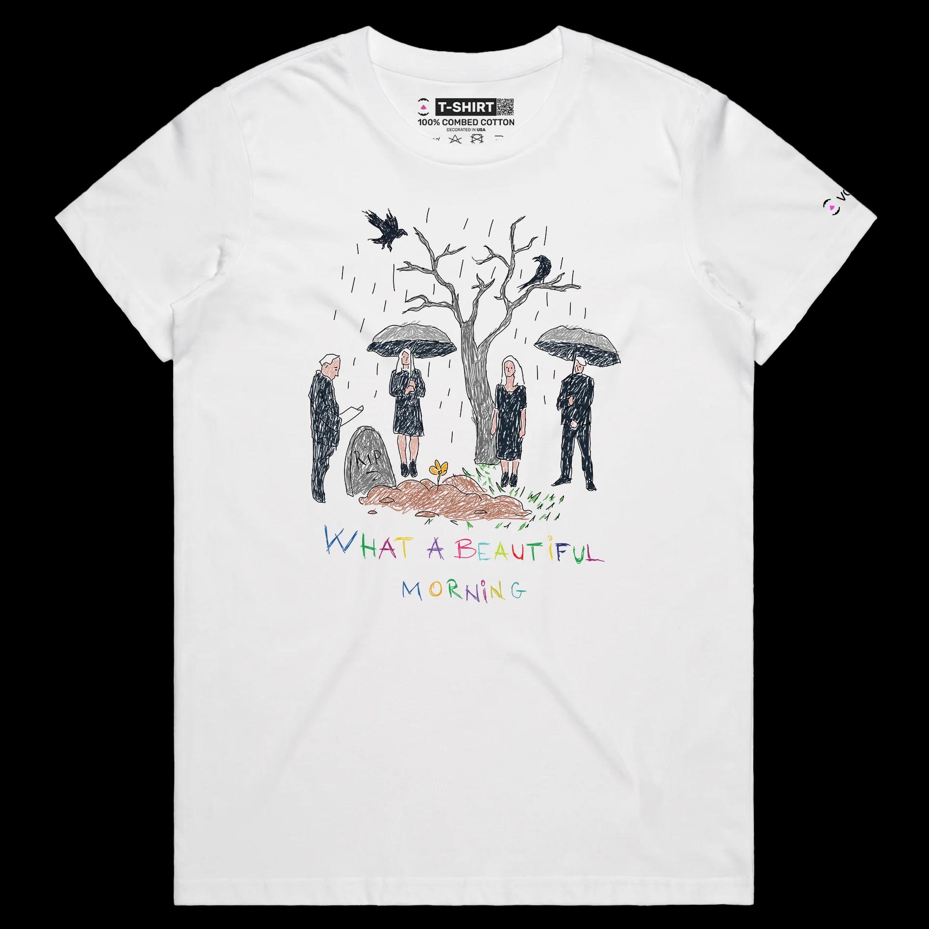 VOICEART White Female Regular Beautiful Morning at the Cemetery Dark Humor T-Shirt Premium Graphic Death and Funeral Tee