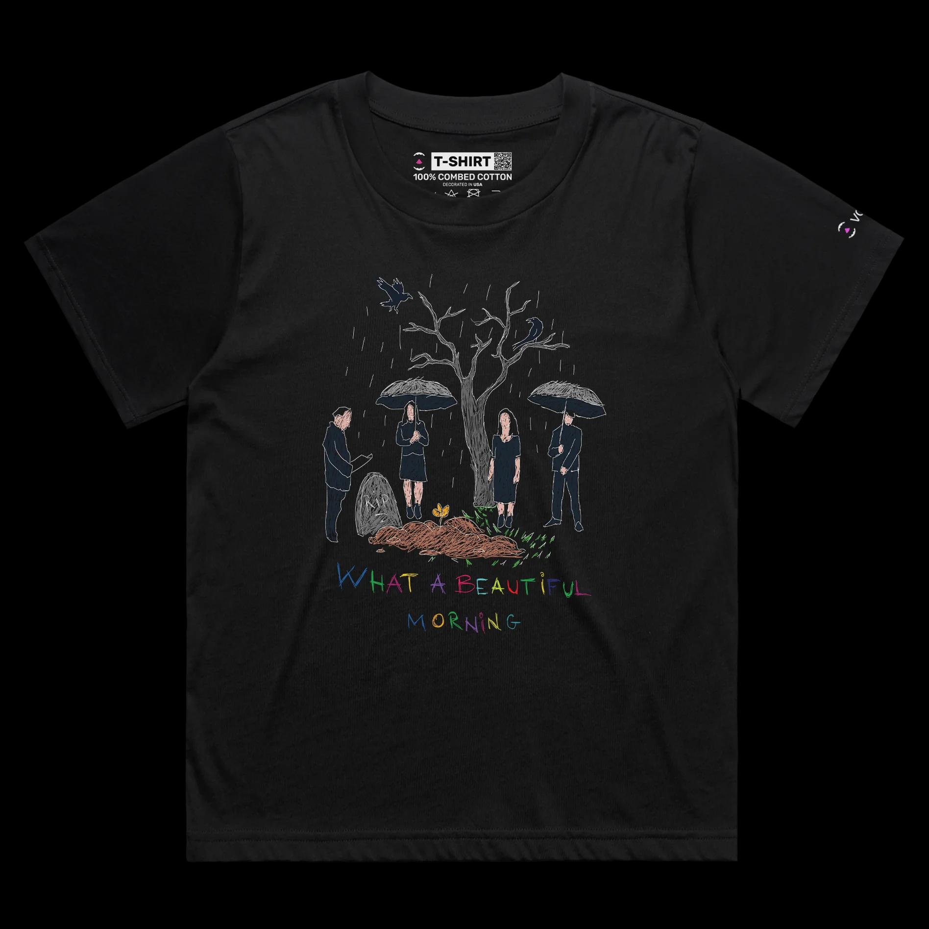 VOICEART Black Female Loose Beautiful Morning at the Cemetery Dark Humor T-Shirt Premium Graphic Death and Funeral Tee
