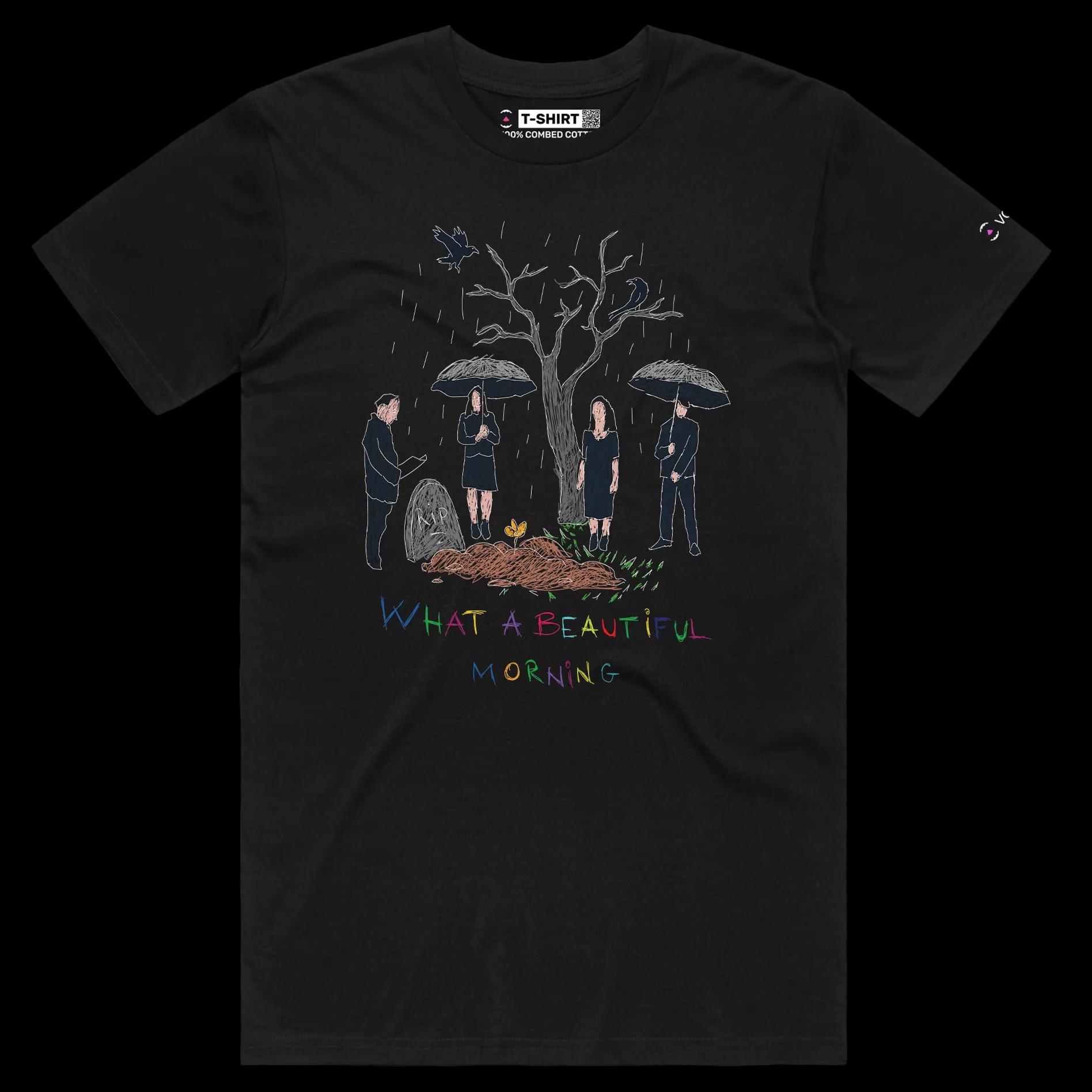 VOICEART Black Male Regular Beautiful Morning at the Cemetery Dark Humor T-Shirt Premium Graphic Death and Funeral Tee