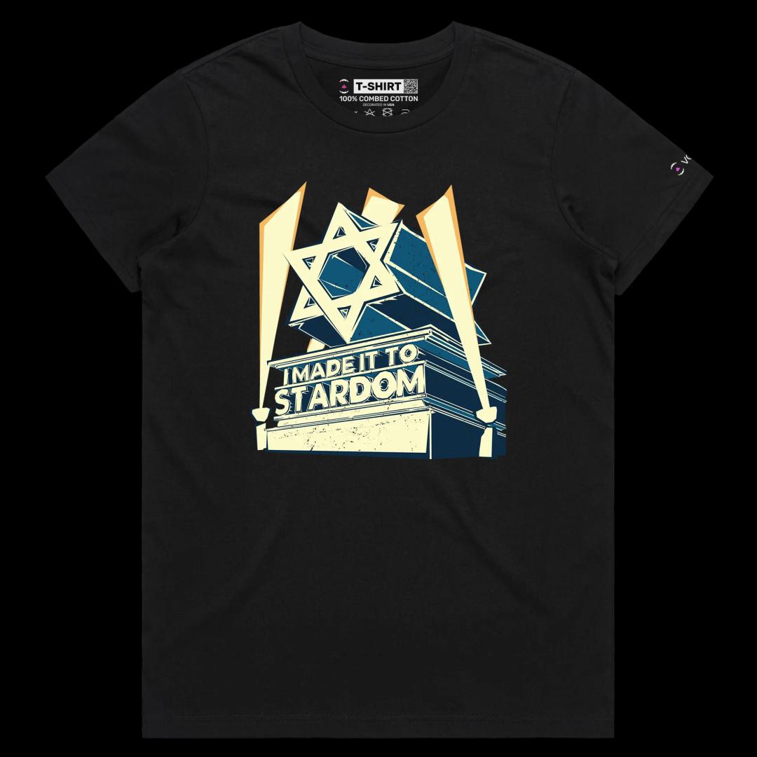 VOICEART Black Female Regular Star of David Historical Hebrew T-Shirt with Premium Quality Graphic Design Jewish Pride Tee