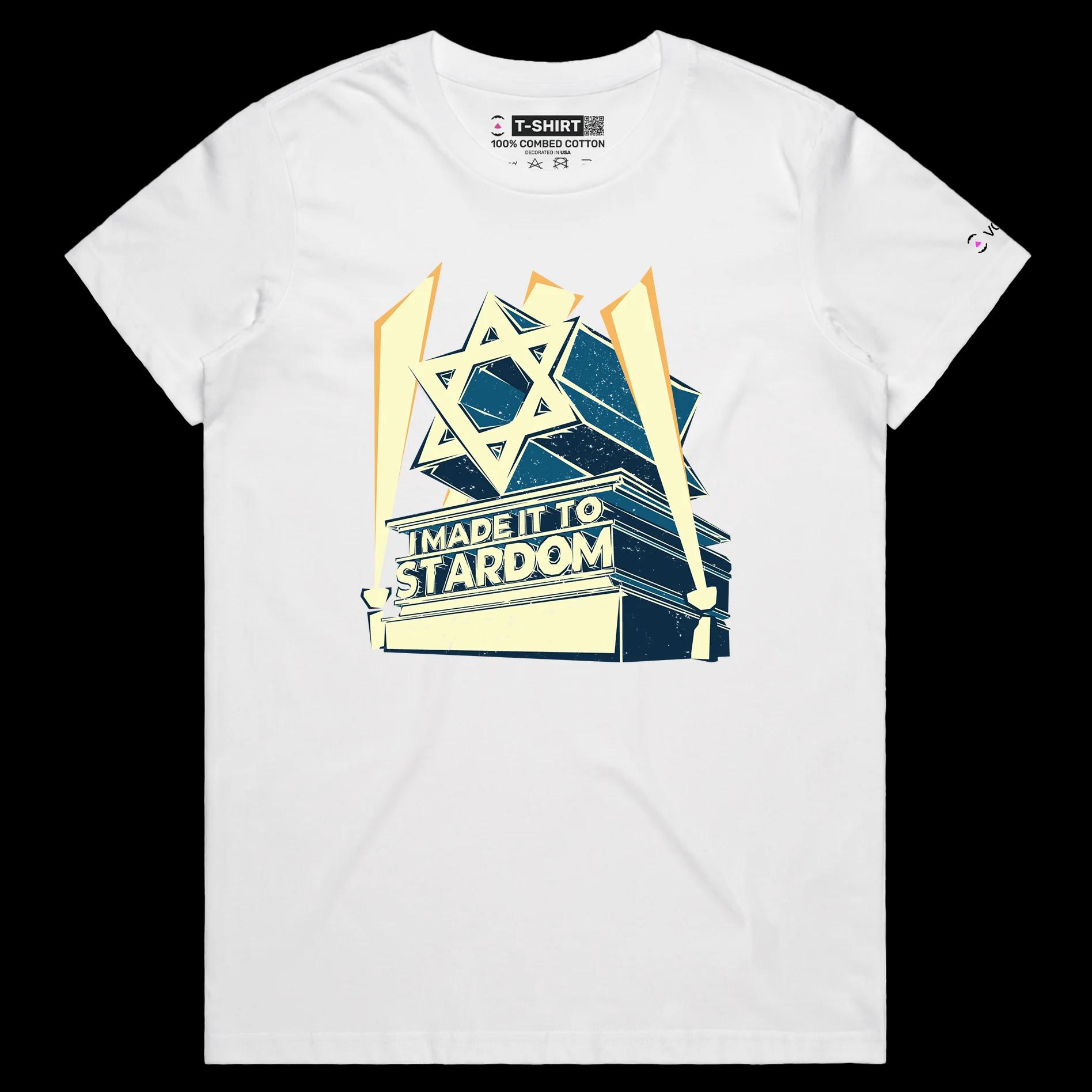 VOICEART White Female Regular Star of David Historical Hebrew T-Shirt with Premium Quality Graphic Design Jewish Pride Tee