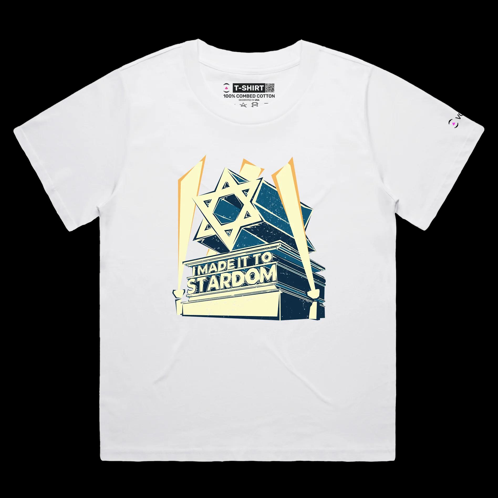 VOICEART White Female Loose Star of David Historical Hebrew T-Shirt with Premium Quality Graphic Design Jewish Pride Tee
