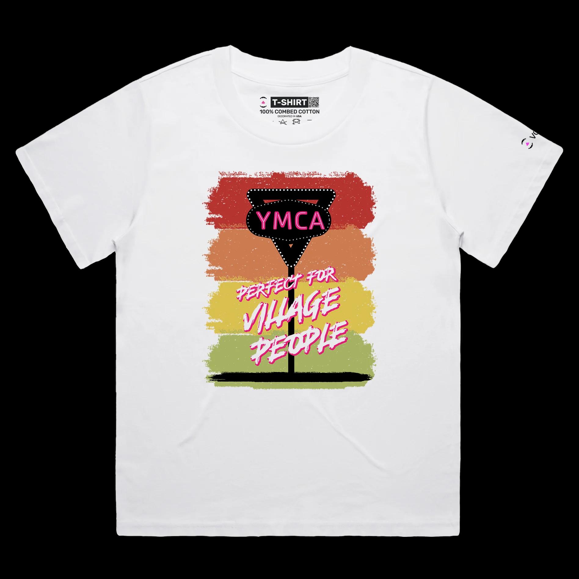 VOICEART White Female Loose Perfect for Village People Funny TShirt with Premium Quality Graphic YMCA Tee Play on Words