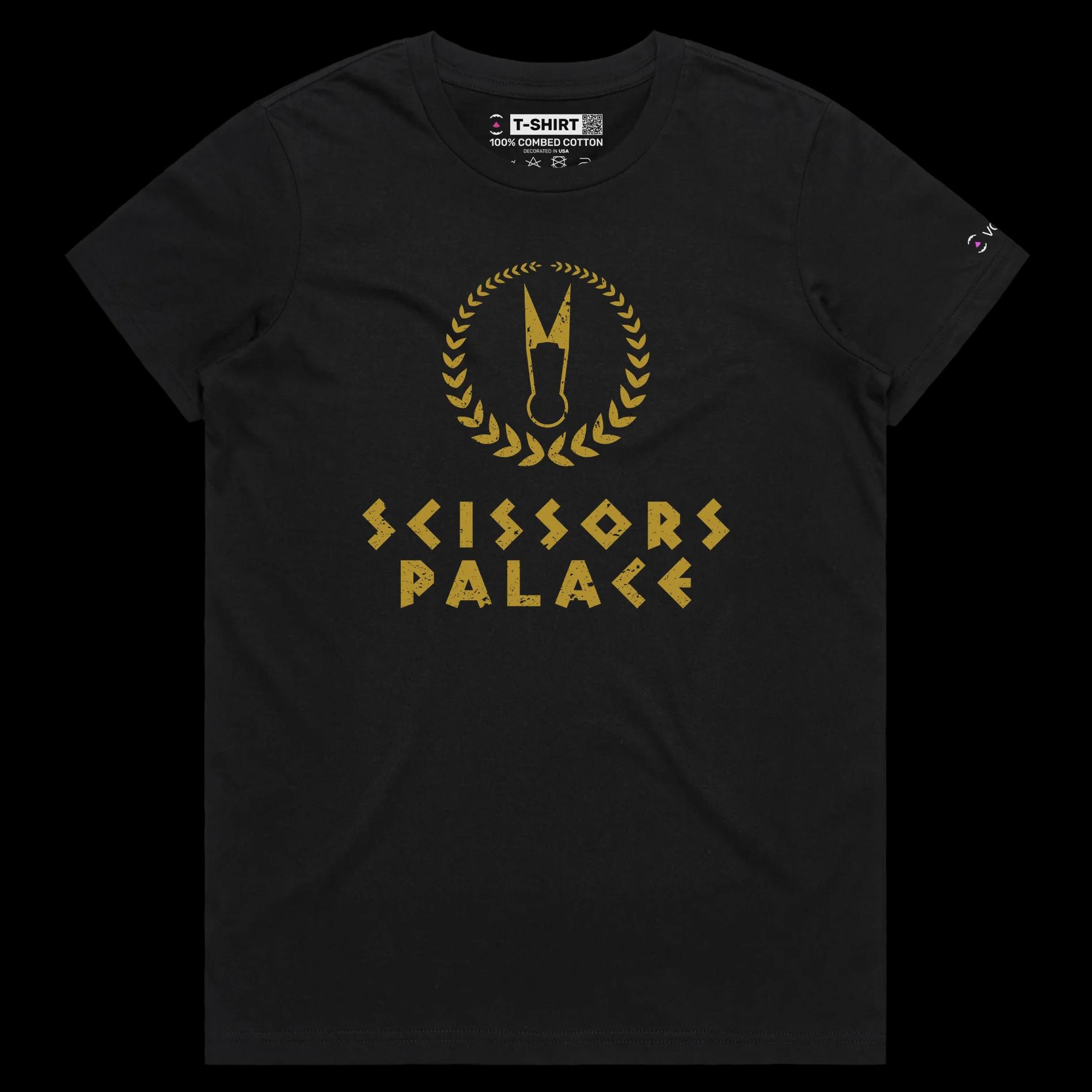 VOICEART Black Female Regular Scissors Palace Funny T-Shirt with Premium Graphic Design Iconic Las Vegas Hotel Tee