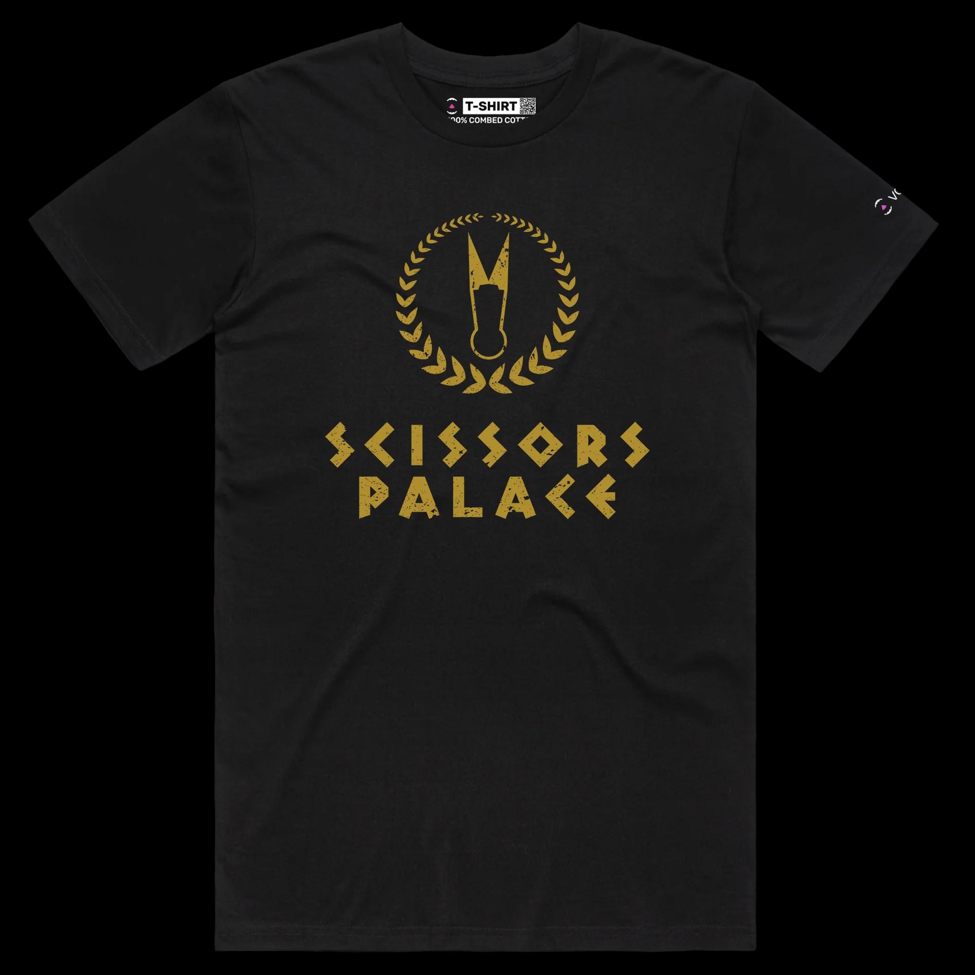 VOICEART Black Male Regular Scissors Palace Funny T-Shirt with Premium Graphic Design Iconic Las Vegas Hotel Tee