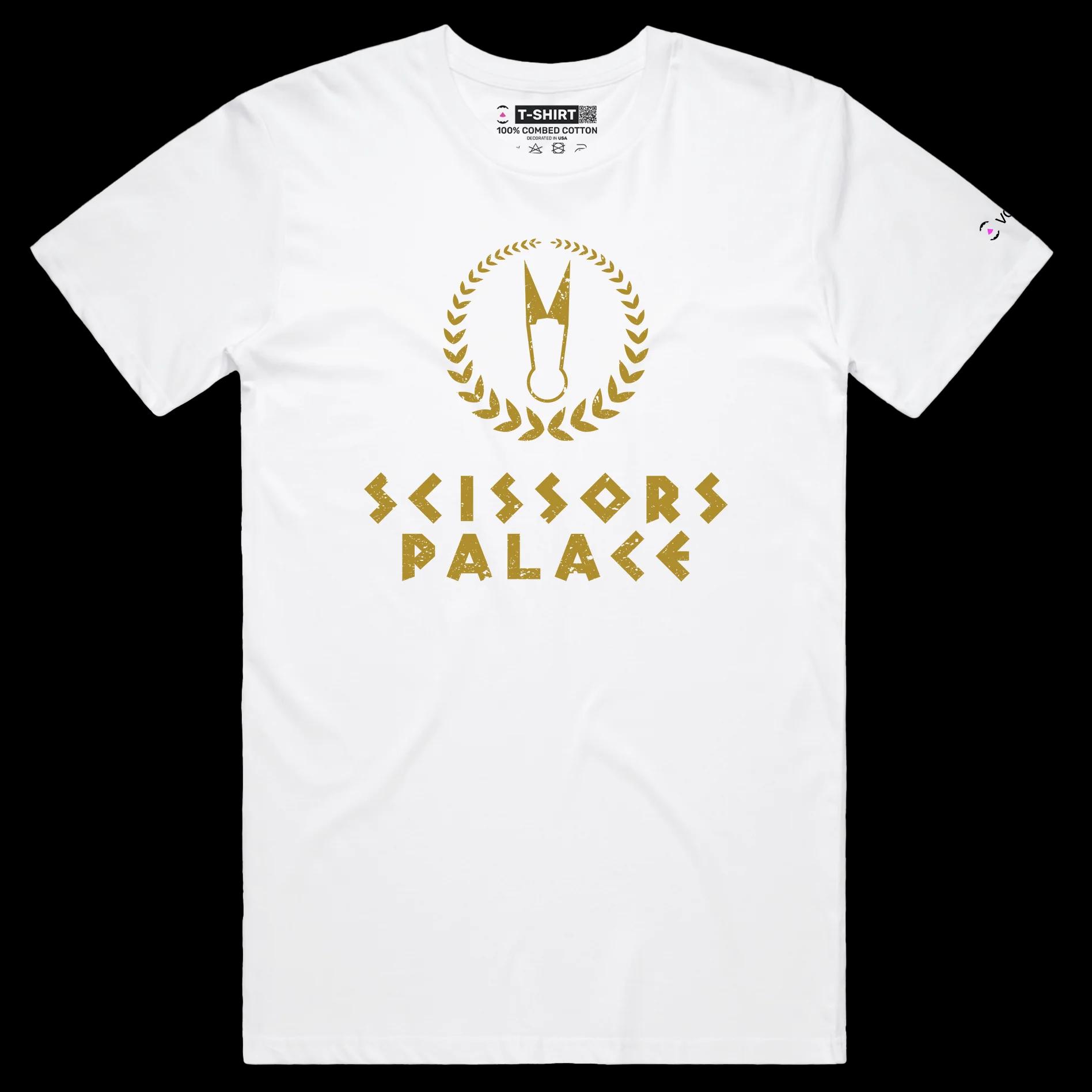 VOICEART White Male Regular Scissors Palace Funny T-Shirt with Premium Graphic Design Iconic Las Vegas Hotel Tee