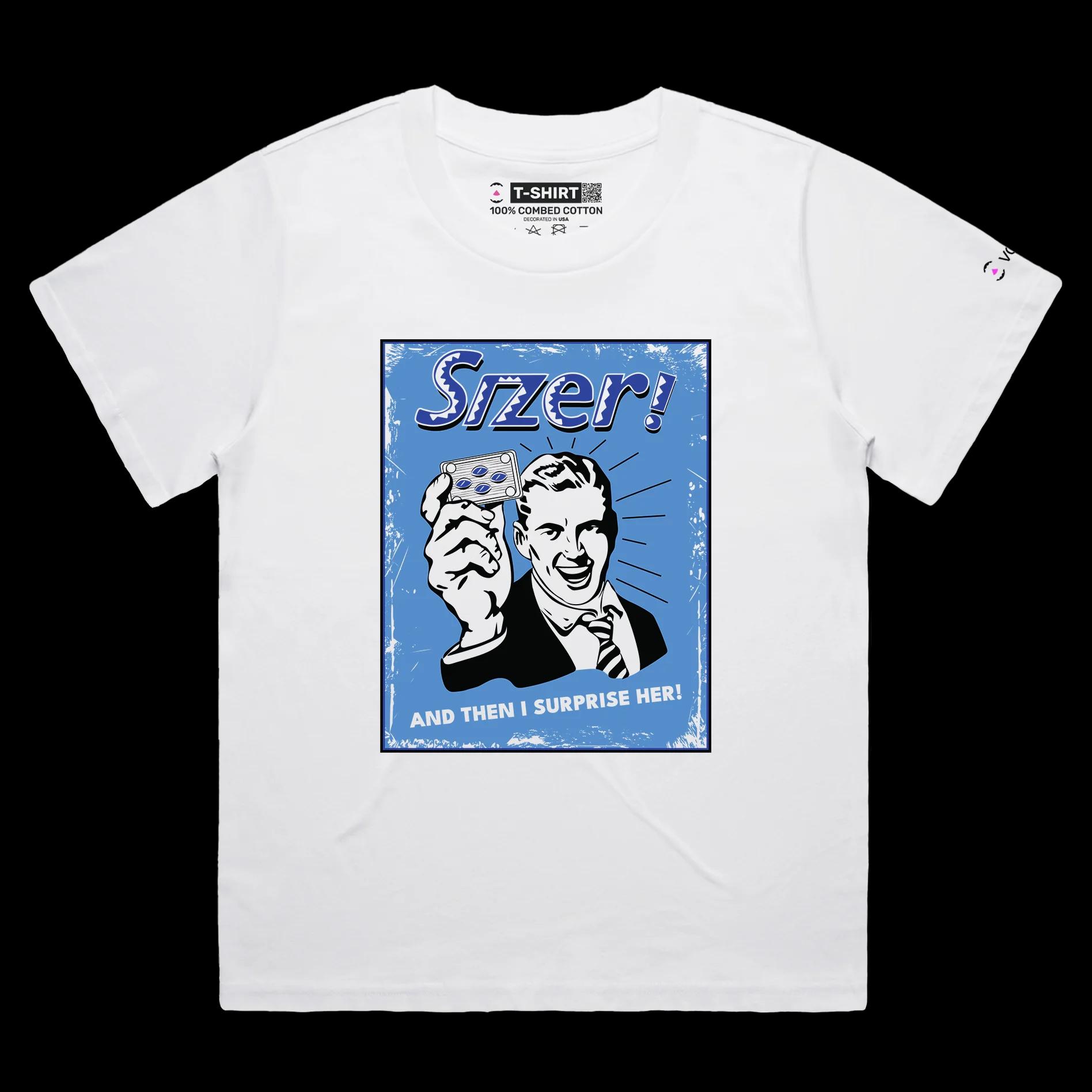 VOICEART White Female Loose Funny Viagra T-Shirt with Premium Quality Graphic Pills to Raise Your Game Wordplay Tee