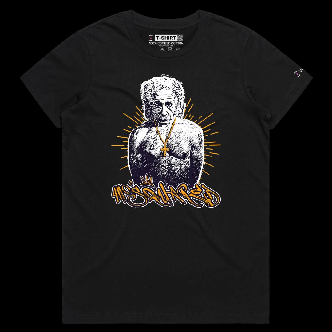 VOICEART Black Female Regular Einstein as a Rapper Funny Science Shirt with Premium Graphic Physics Nobel Prize Wordplay Tee