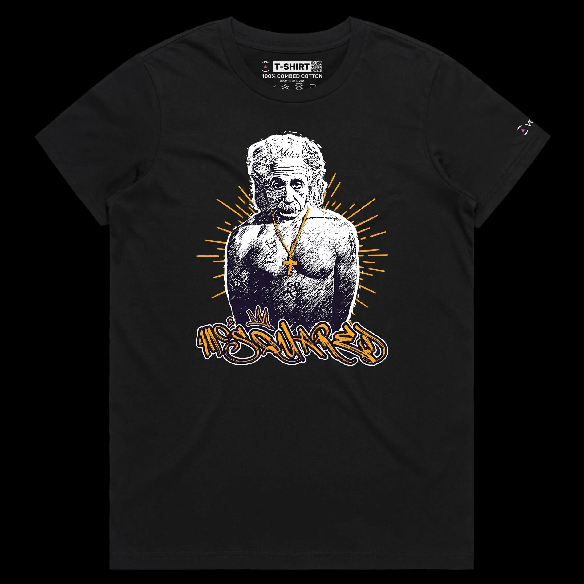 VOICEART Black Female Regular Einstein as a Rapper Funny Science Shirt with Premium Graphic Physics Nobel Prize Wordplay Tee