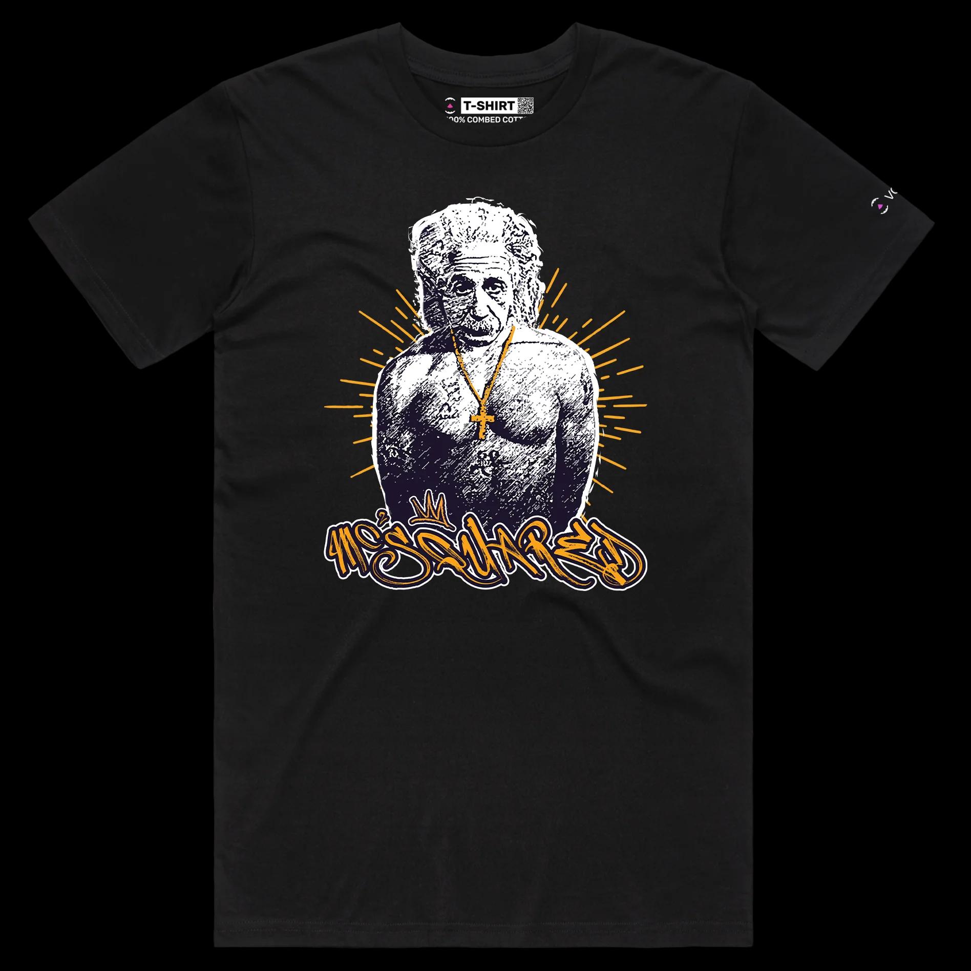 VOICEART Black Male Regular Einstein as a Rapper Funny Science Shirt with Premium Graphic Physics Nobel Prize Wordplay Tee