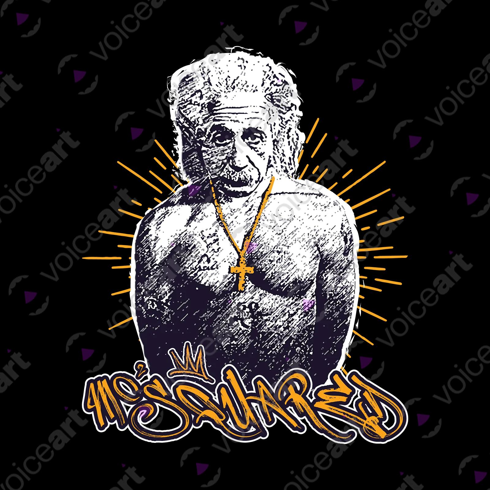 VOICEART Black Watermark Einstein as a Rapper Funny Science Shirt with Premium Graphic Physics Nobel Prize Wordplay Tee