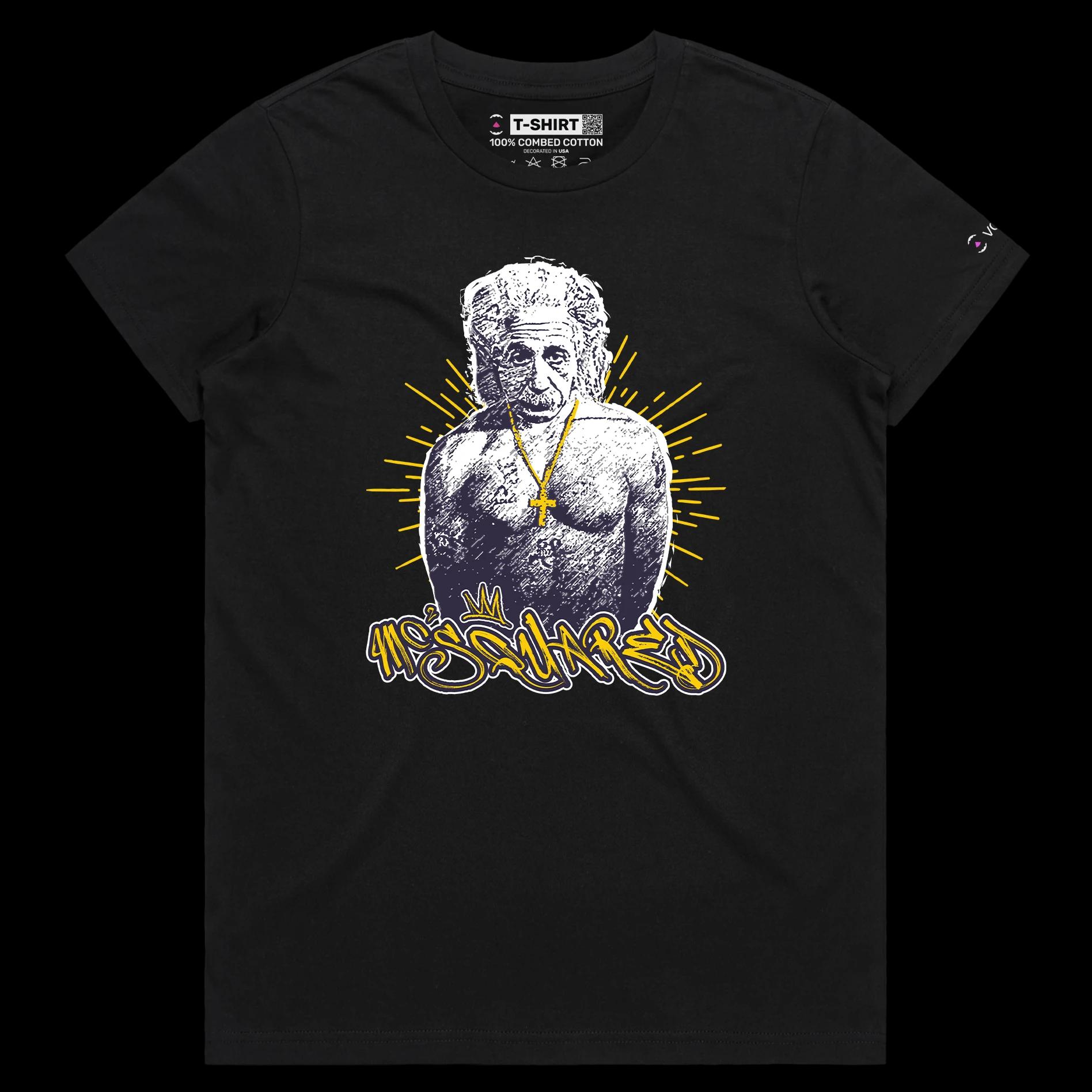 VOICEART Black Female Regular Einstein as a Rapper Funny Science Shirt with Premium Graphic Physics Nobel Prize Wordplay Tee