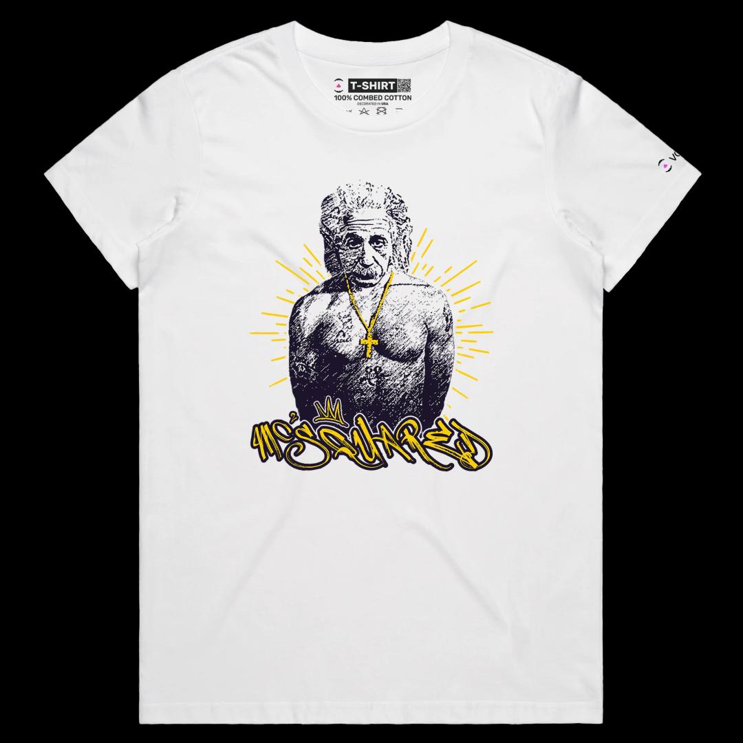 VOICEART White Female Regular Einstein as a Rapper Funny Science Shirt with Premium Graphic Physics Nobel Prize Wordplay Tee