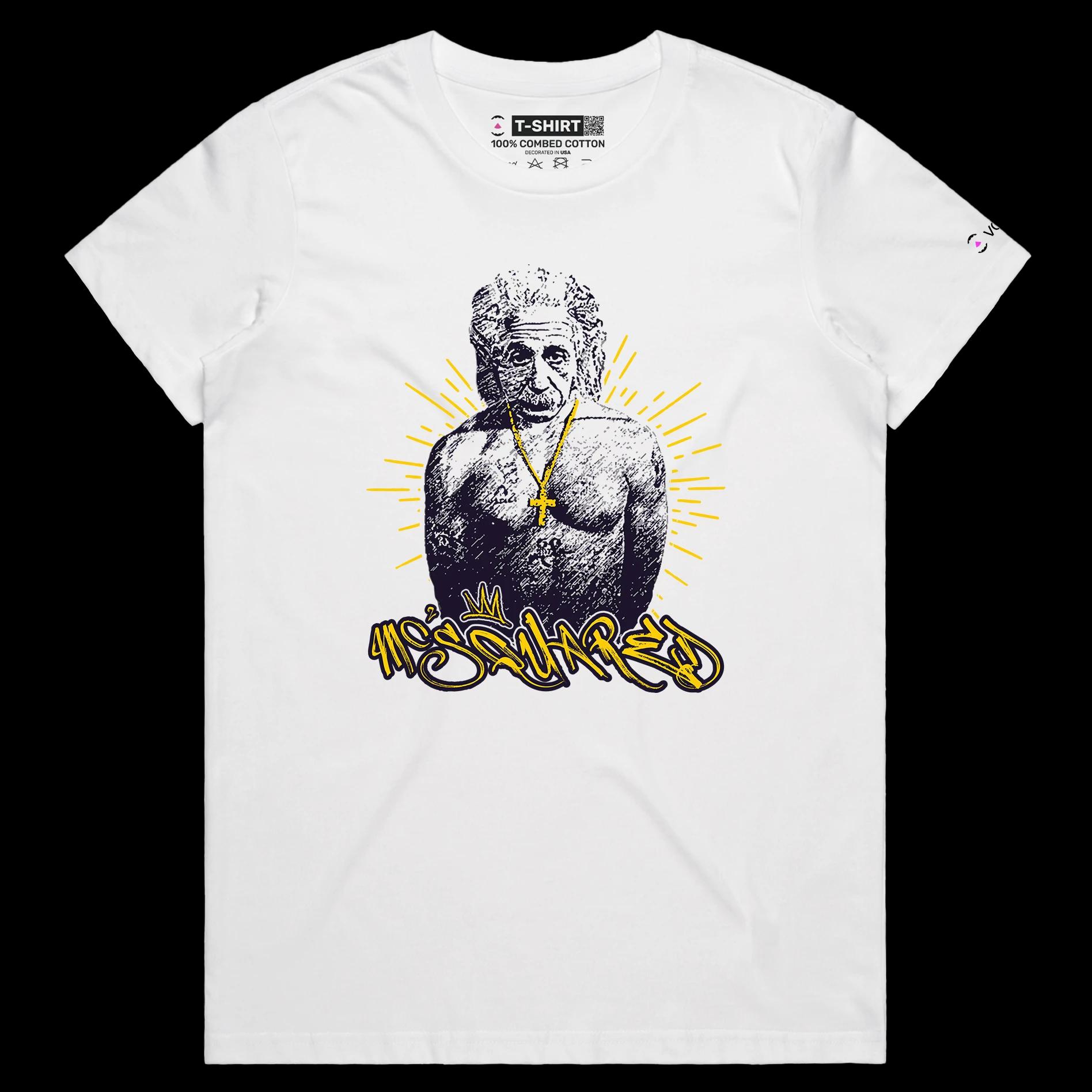 VOICEART White Female Regular Einstein as a Rapper Funny Science Shirt with Premium Graphic Physics Nobel Prize Wordplay Tee