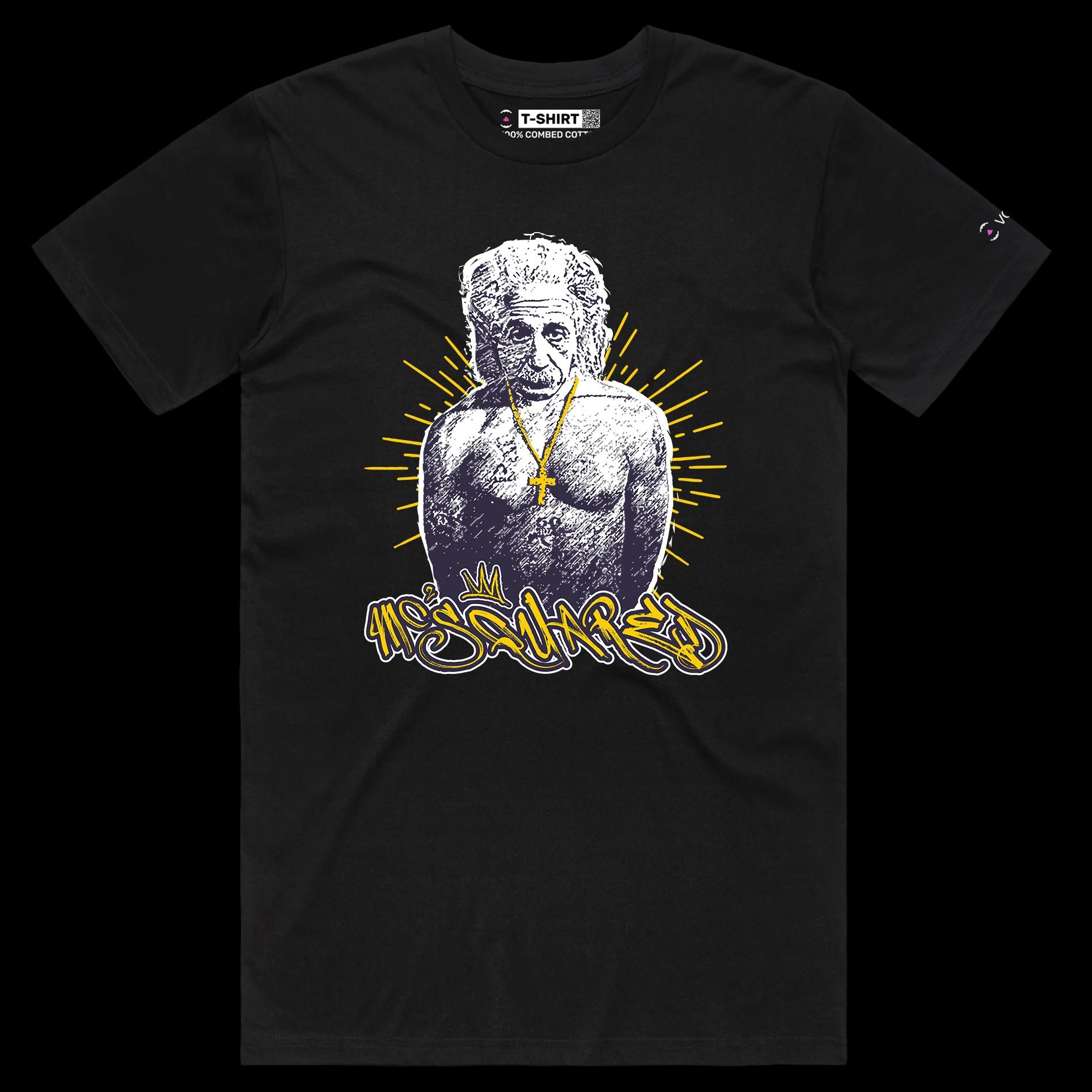 VOICEART Black Male Regular Einstein as a Rapper Funny Science Shirt with Premium Graphic Physics Nobel Prize Wordplay Tee