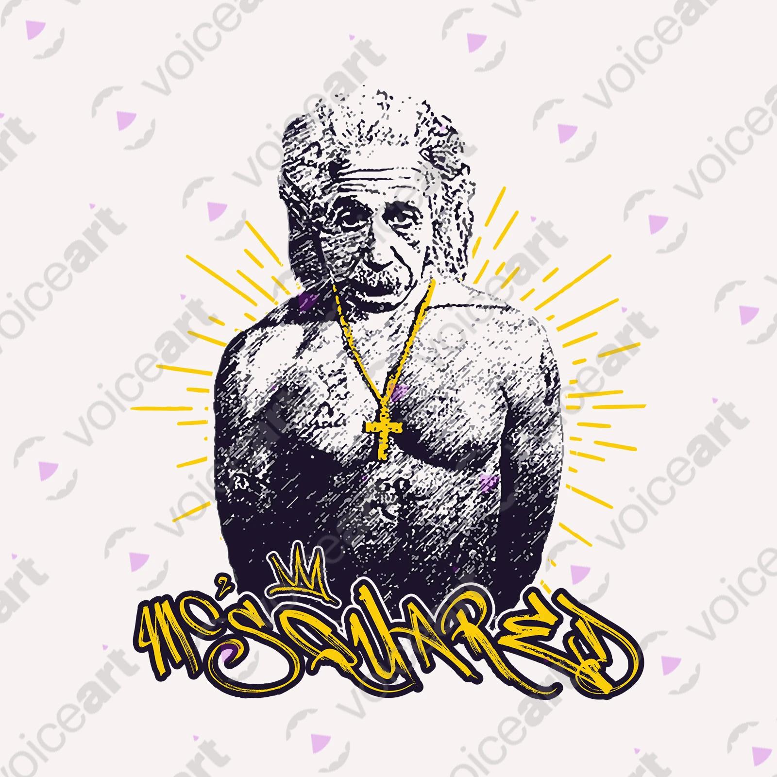 VOICEART White Watermark Einstein as a Rapper Funny Science Shirt with Premium Graphic Physics Nobel Prize Wordplay Tee