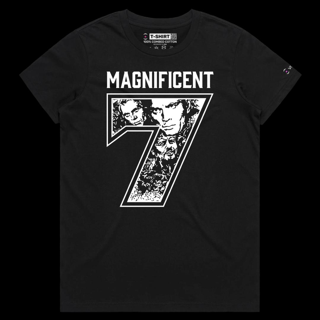 VOICEART Black Female Regular Magnificent 7 Sports T-Shirt Premium Quality Classic Movie Number Seven Jersey Wordplay Tee