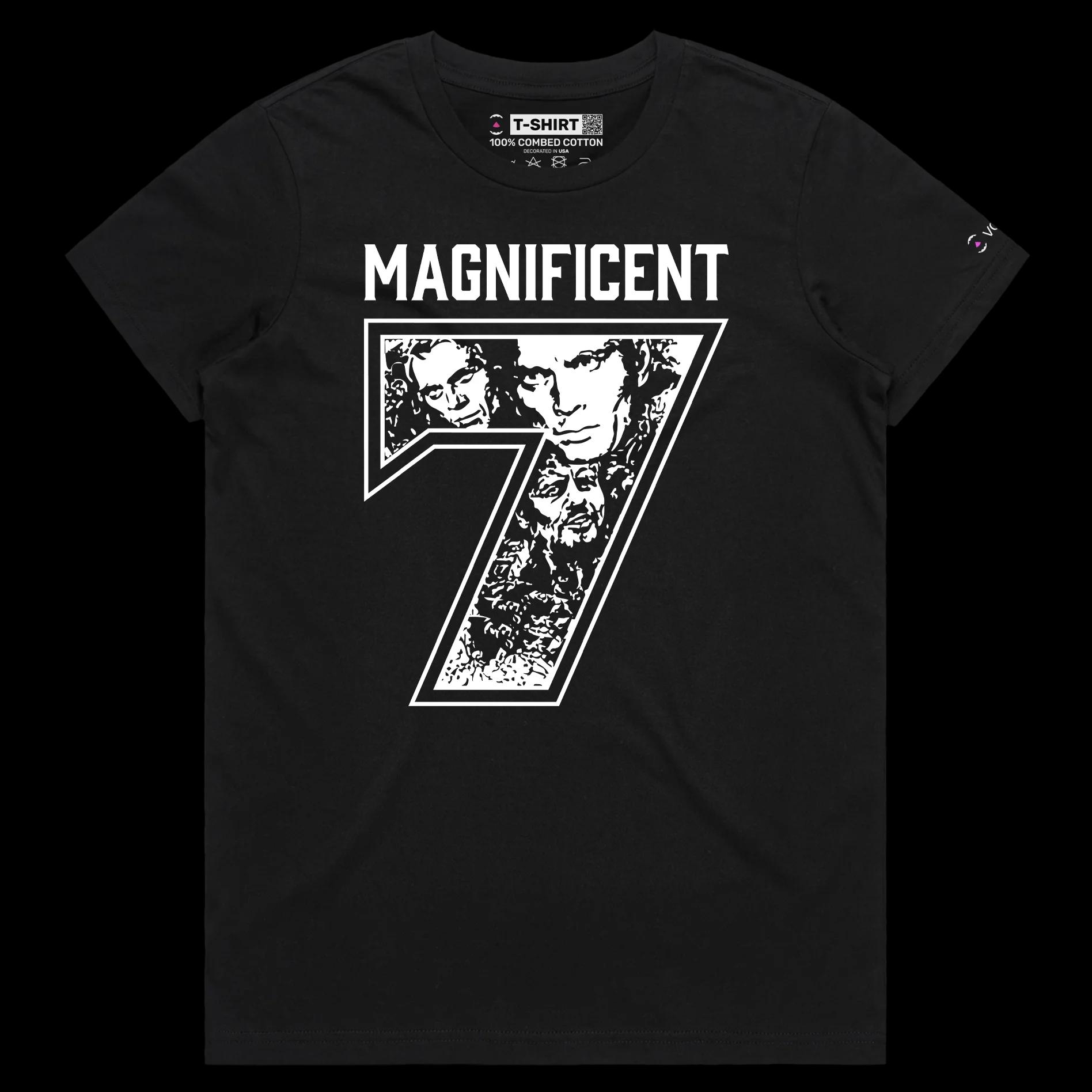 VOICEART Black Female Regular Magnificent 7 Sports T-Shirt Premium Quality Classic Movie Number Seven Jersey Wordplay Tee