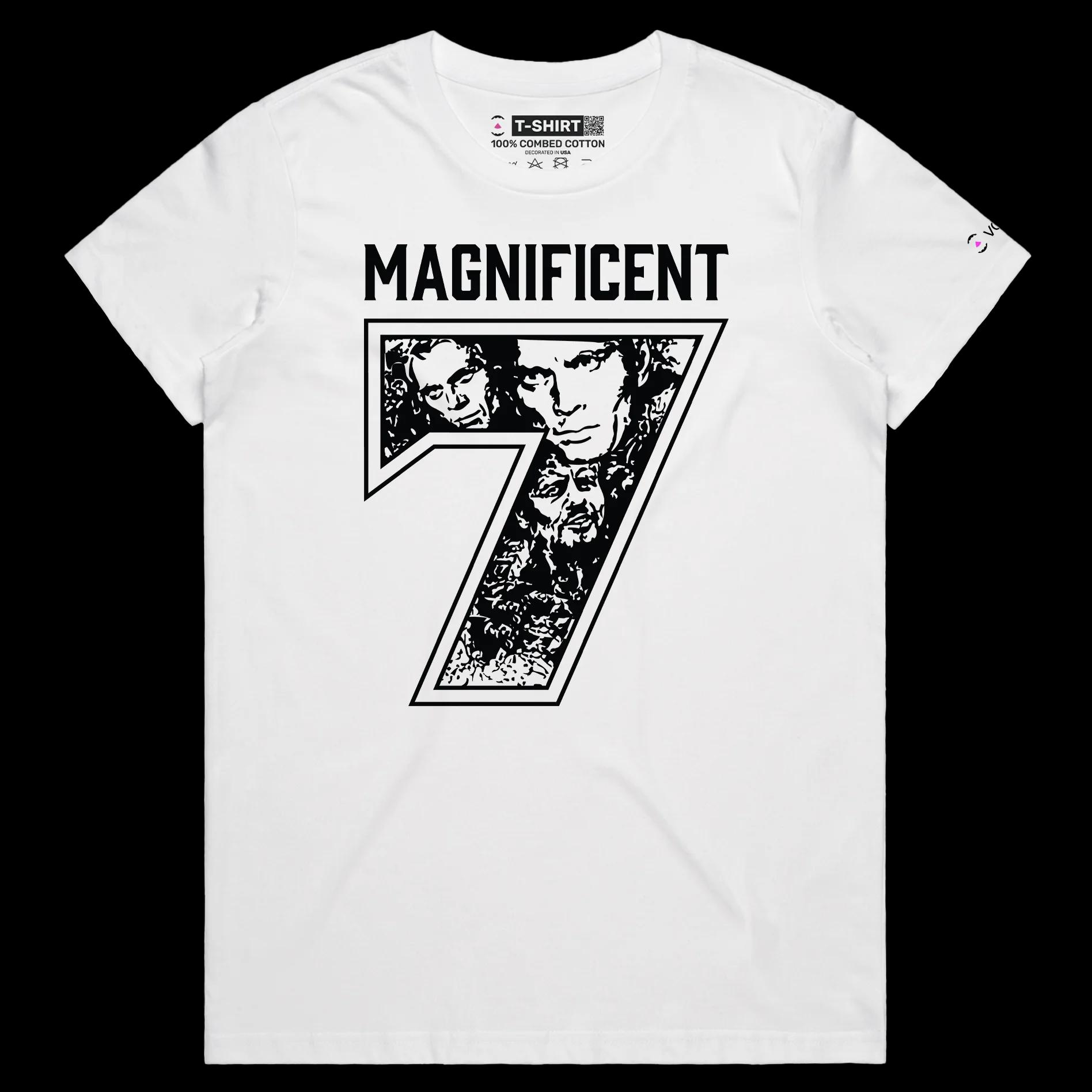 VOICEART White Female Regular Magnificent 7 Sports T-Shirt Premium Quality Classic Movie Number Seven Jersey Wordplay Tee