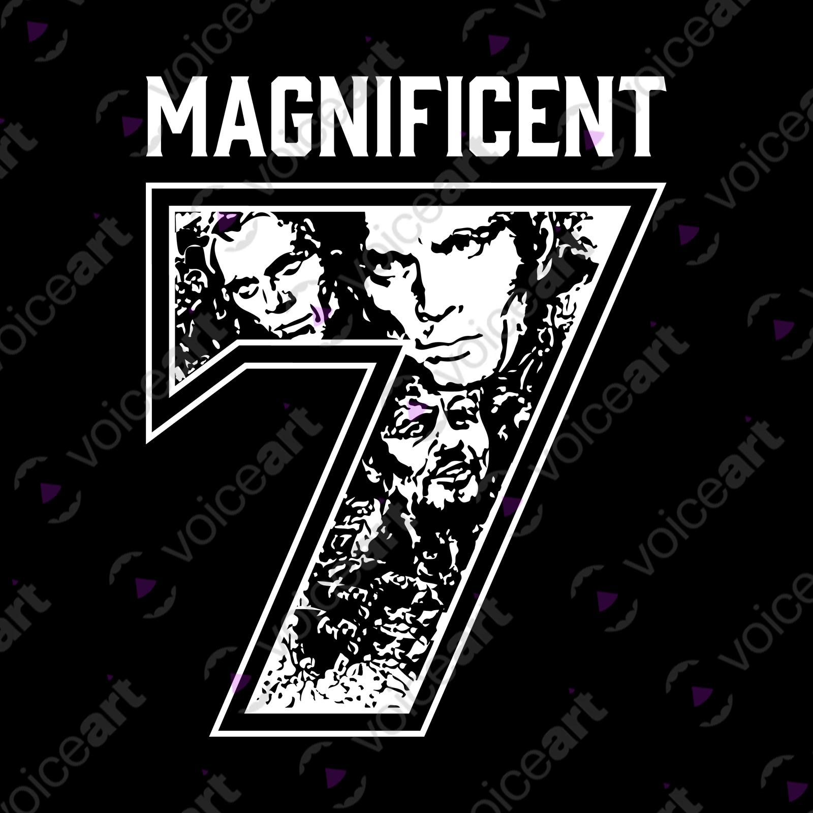 VOICEART White Watermark Magnificent 7 Sports T-Shirt Premium Quality Classic Movie Number Seven Jersey Wordplay Tee