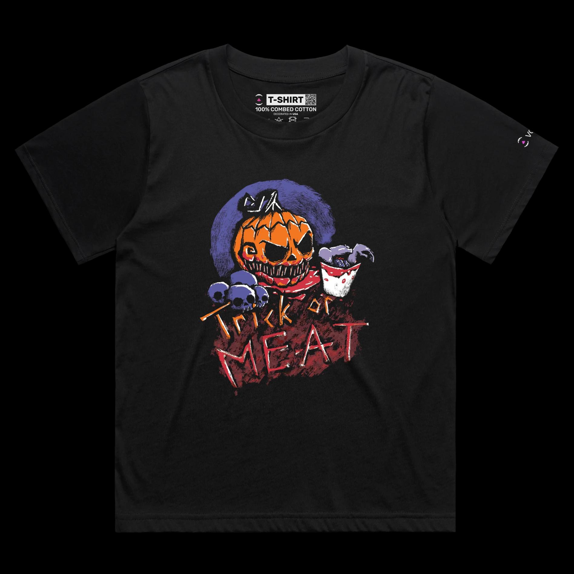 VOICEART Black Female Loose Scary Pumpkin Funny Halloween T-Shirt Premium Quality Graphic Trick or Treat Tee Play on Words