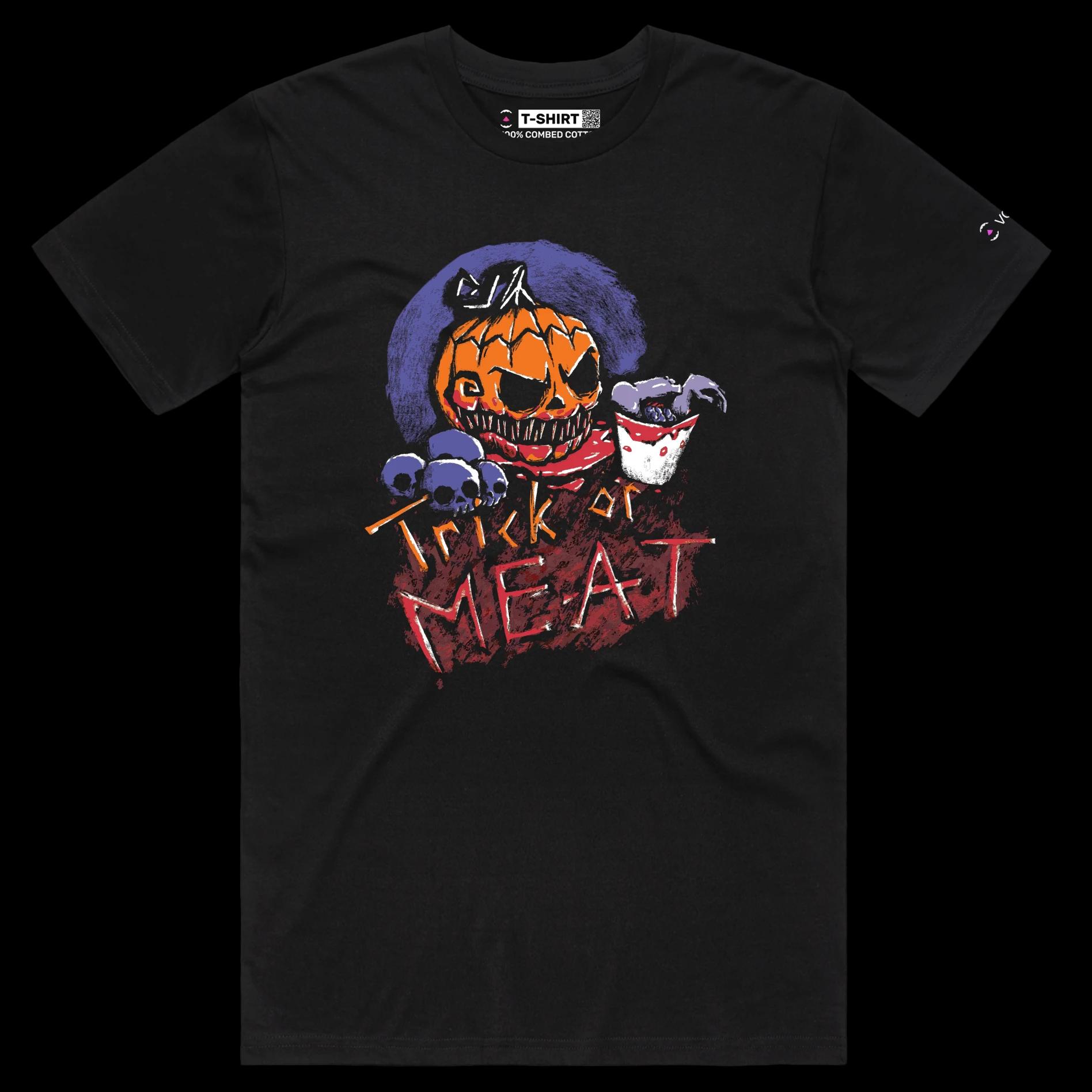 VOICEART Black Male Regular Scary Pumpkin Funny Halloween T-Shirt Premium Quality Graphic Trick or Treat Tee Play on Words
