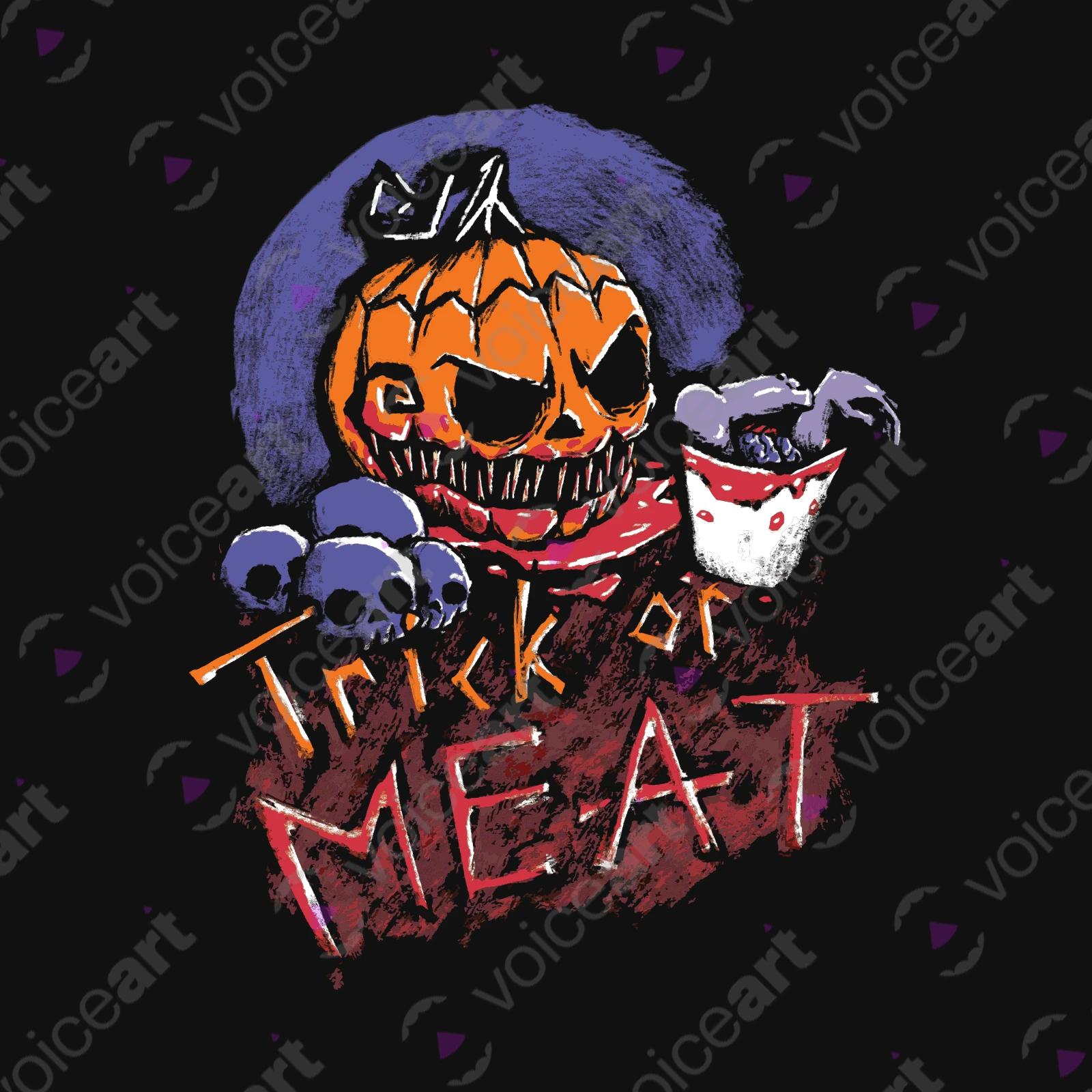 VOICEART Black Watermark Scary Pumpkin Funny Halloween T-Shirt Premium Quality Graphic Trick or Treat Tee Play on Words