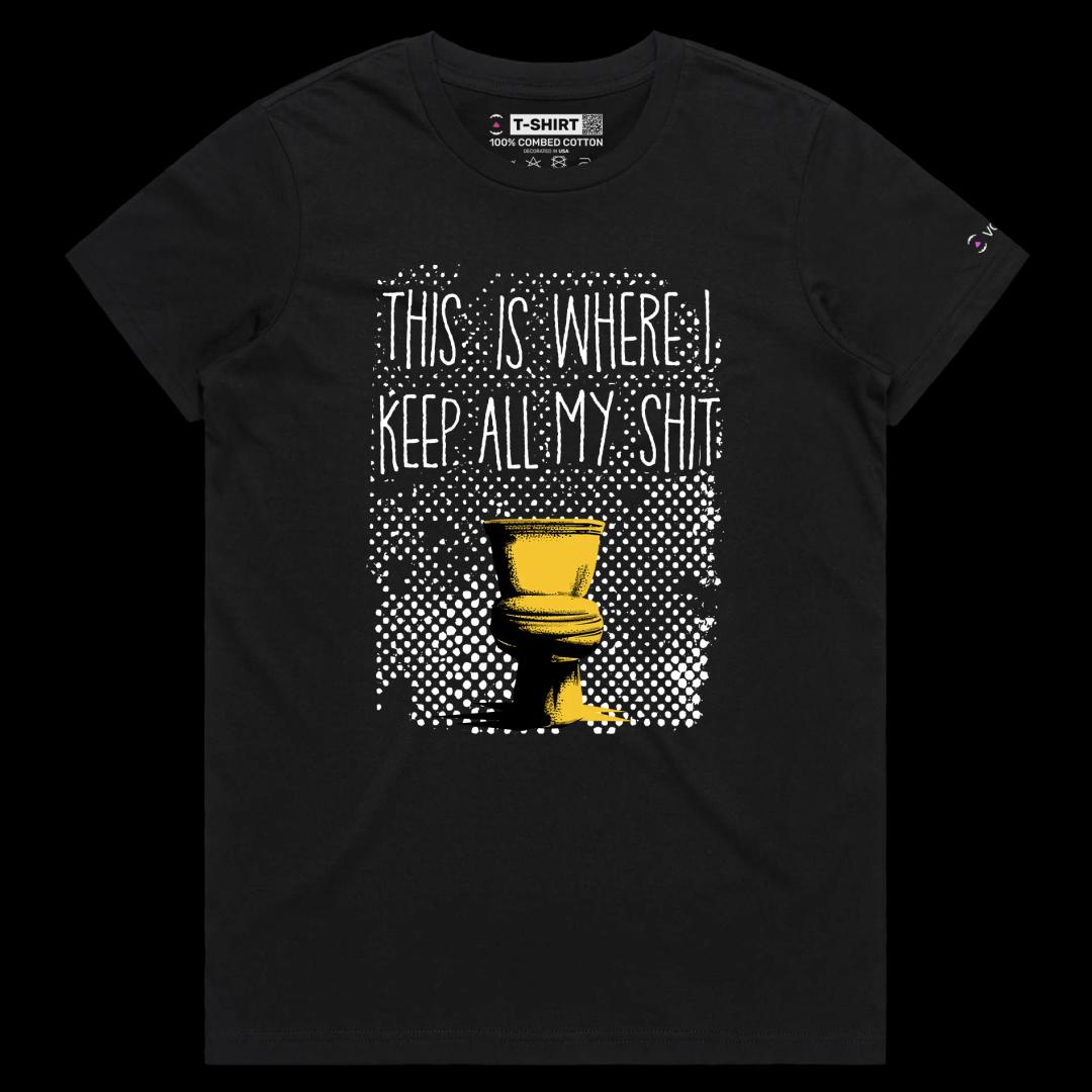 VOICEART Black Female Regular Toilet Bowl Offensive T-Shirt with Premium Quality Graphic Design Funny Flush Away Tee