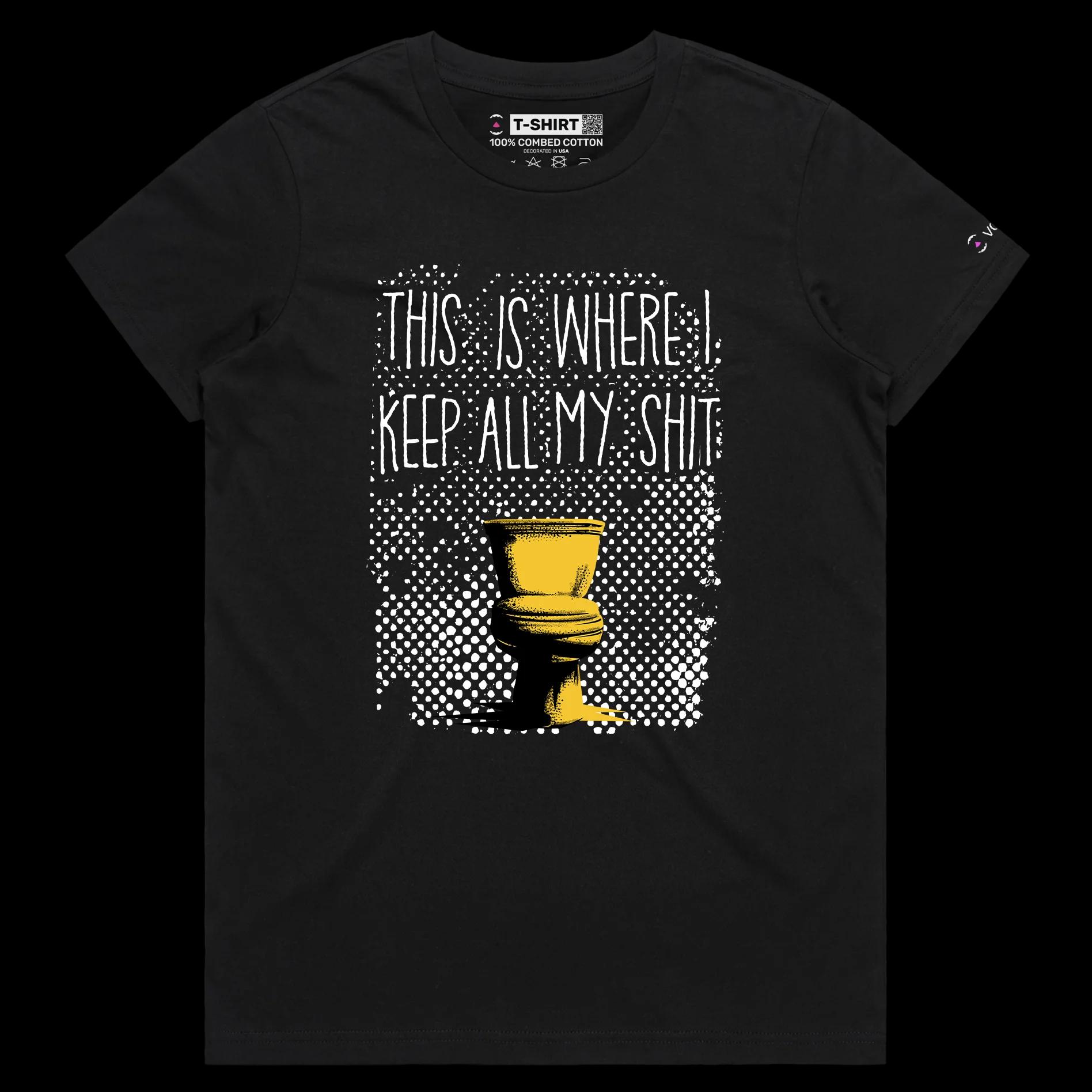 VOICEART Black Female Regular Toilet Bowl Offensive T-Shirt with Premium Quality Graphic Design Funny Flush Away Tee
