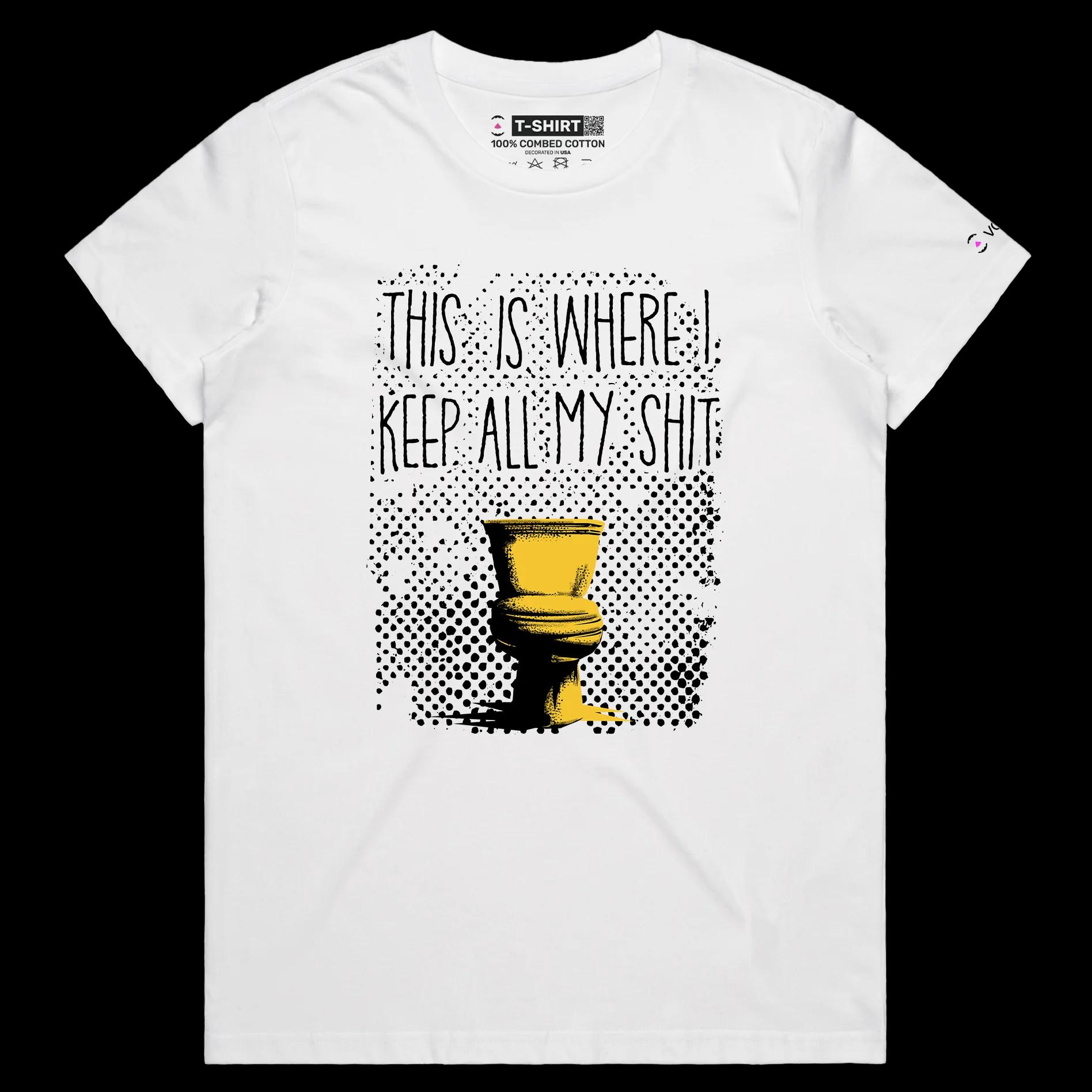VOICEART White Female Regular Toilet Bowl Offensive T-Shirt with Premium Quality Graphic Design Funny Flush Away Tee