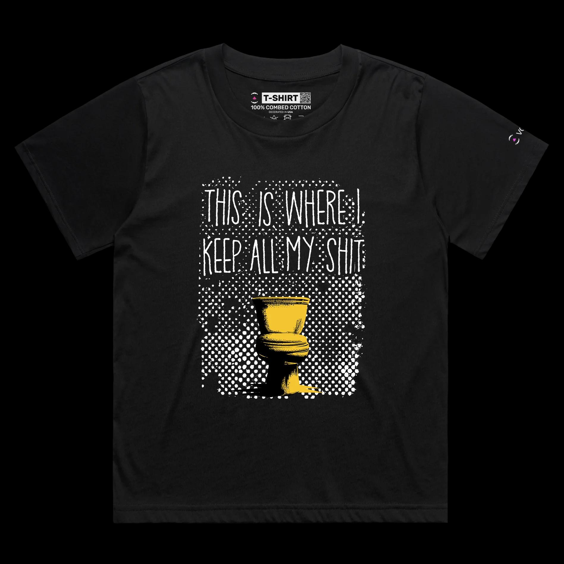 VOICEART Black Female Loose Toilet Bowl Offensive T-Shirt with Premium Quality Graphic Design Funny Flush Away Tee