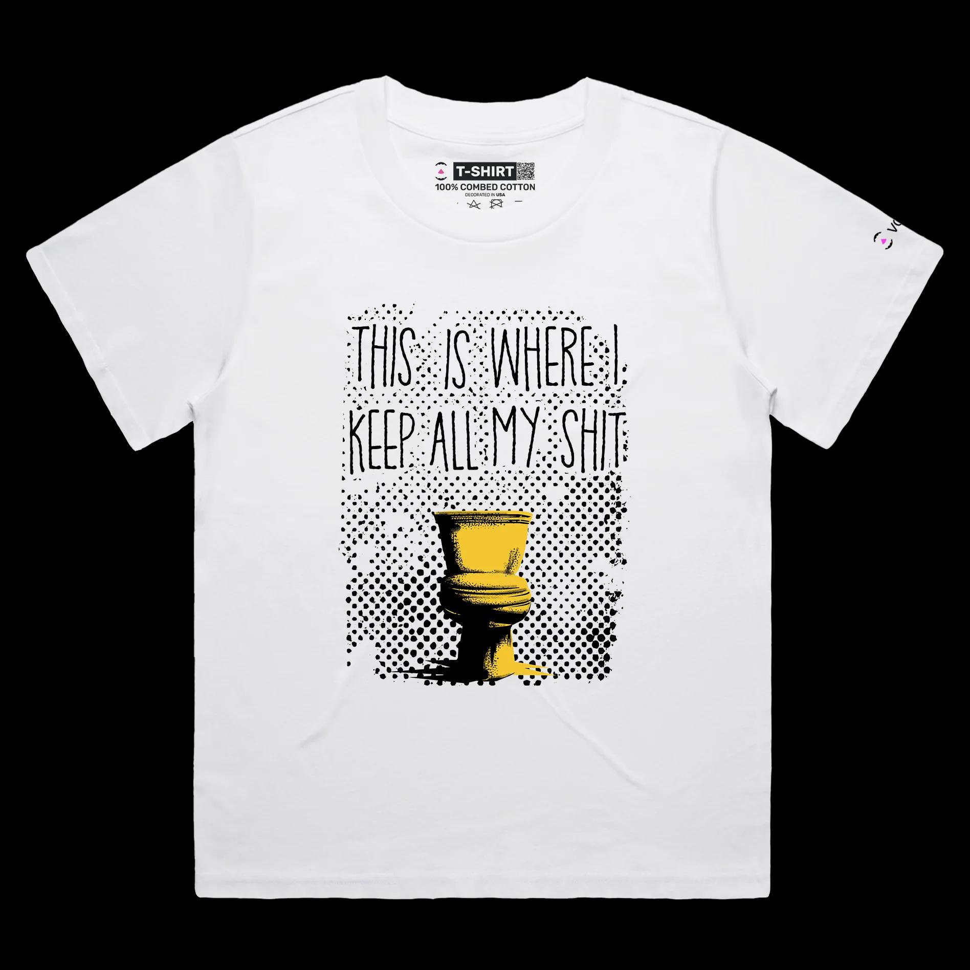 VOICEART White Female Loose Toilet Bowl Offensive T-Shirt with Premium Quality Graphic Design Funny Flush Away Tee