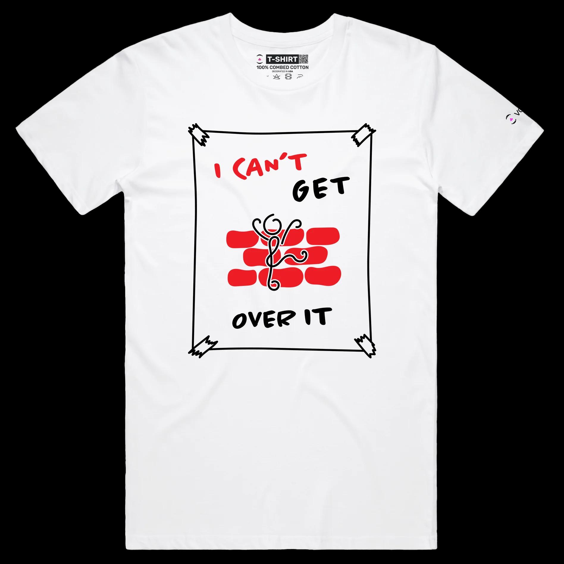 VOICEART White Male Regular Stick Figure Climbing Wall Funny Shirt Premium Graphic Can’t Get Over It Tee Play on Words