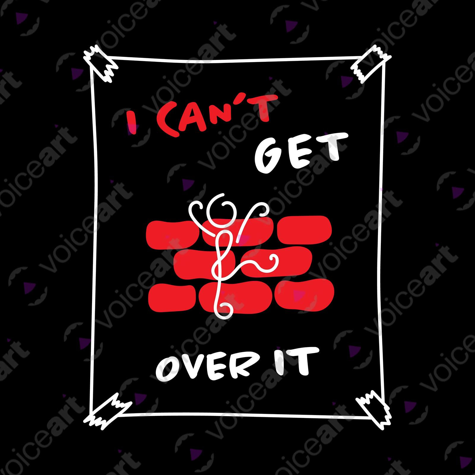 VOICEART Black Watermark Stick Figure Climbing Wall Funny Shirt Premium Graphic Can’t Get Over It Tee Play on Words