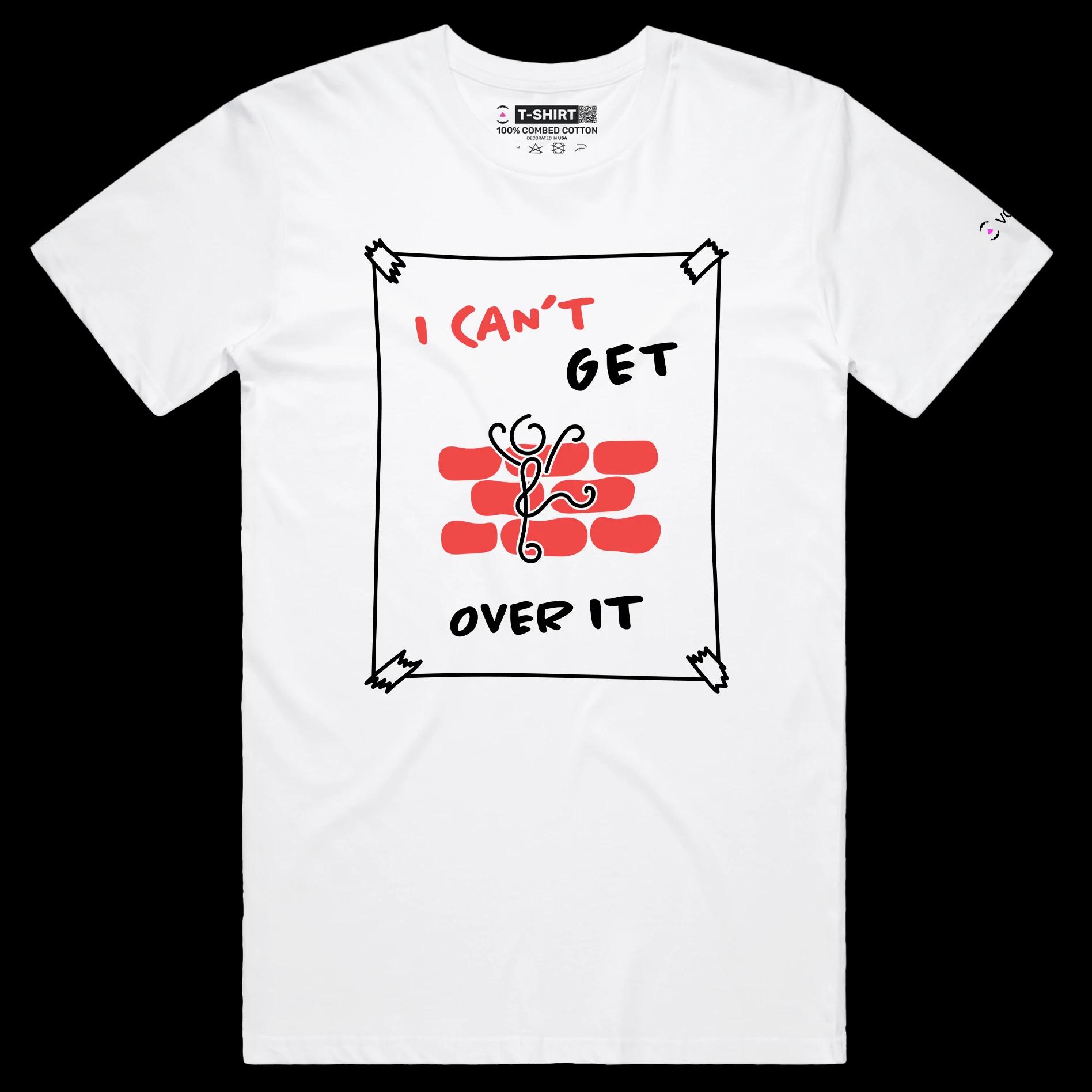 VOICEART White Male Regular Stick Figure Climbing Wall Funny Shirt Premium Graphic Can’t Get Over It Tee Play on Words