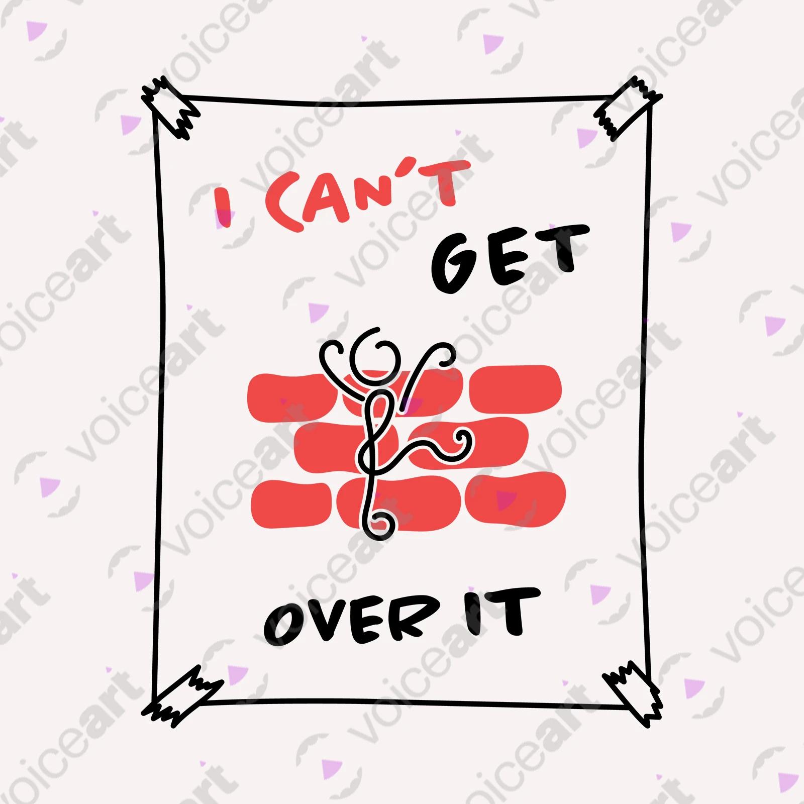 VOICEART White Watermark Stick Figure Climbing Wall Funny Shirt Premium Graphic Can’t Get Over It Tee Play on Words