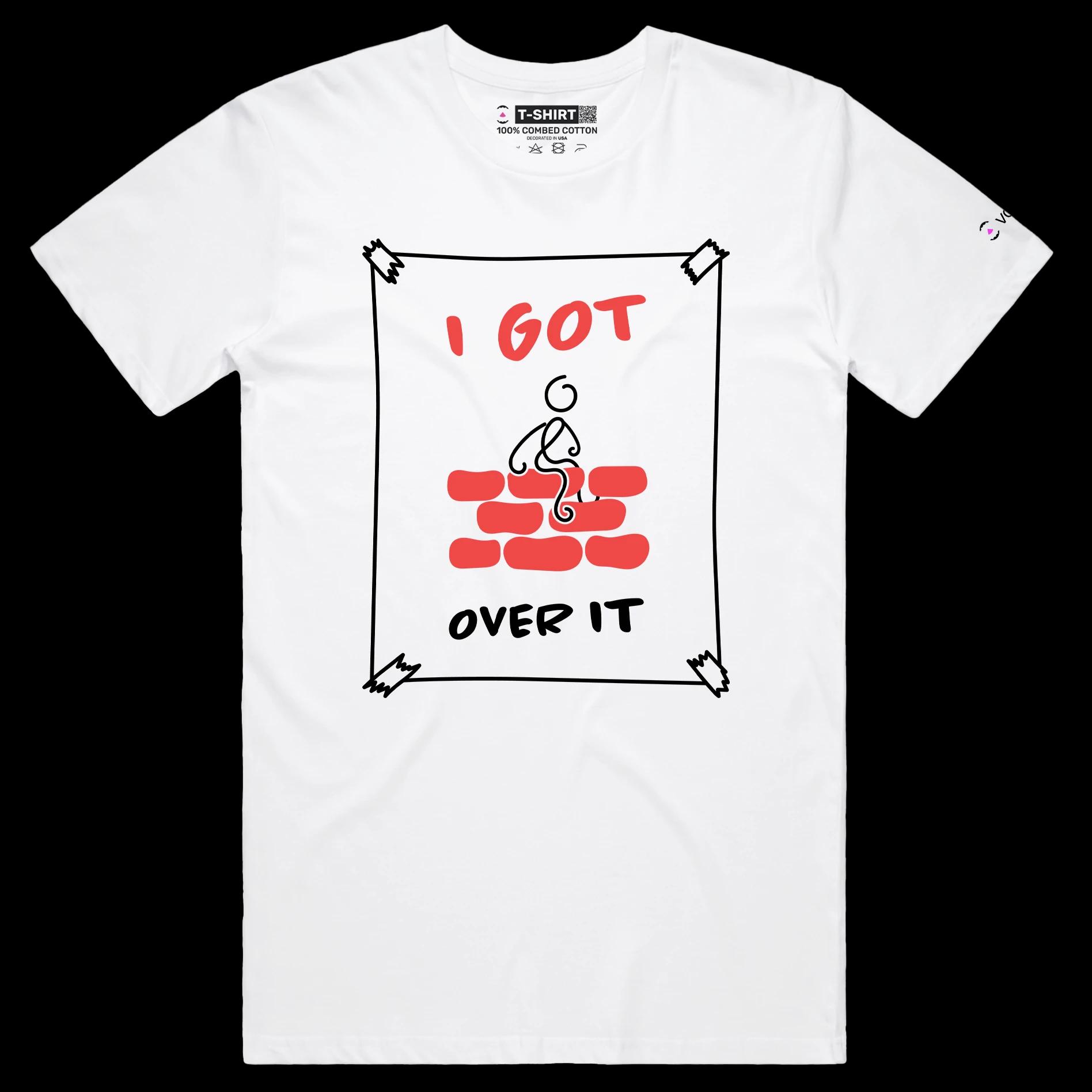 VOICEART White Male Regular Stick Figure Climbed Wall Funny Shirt Premium Graphic I Got Over It Tee with Play on Words