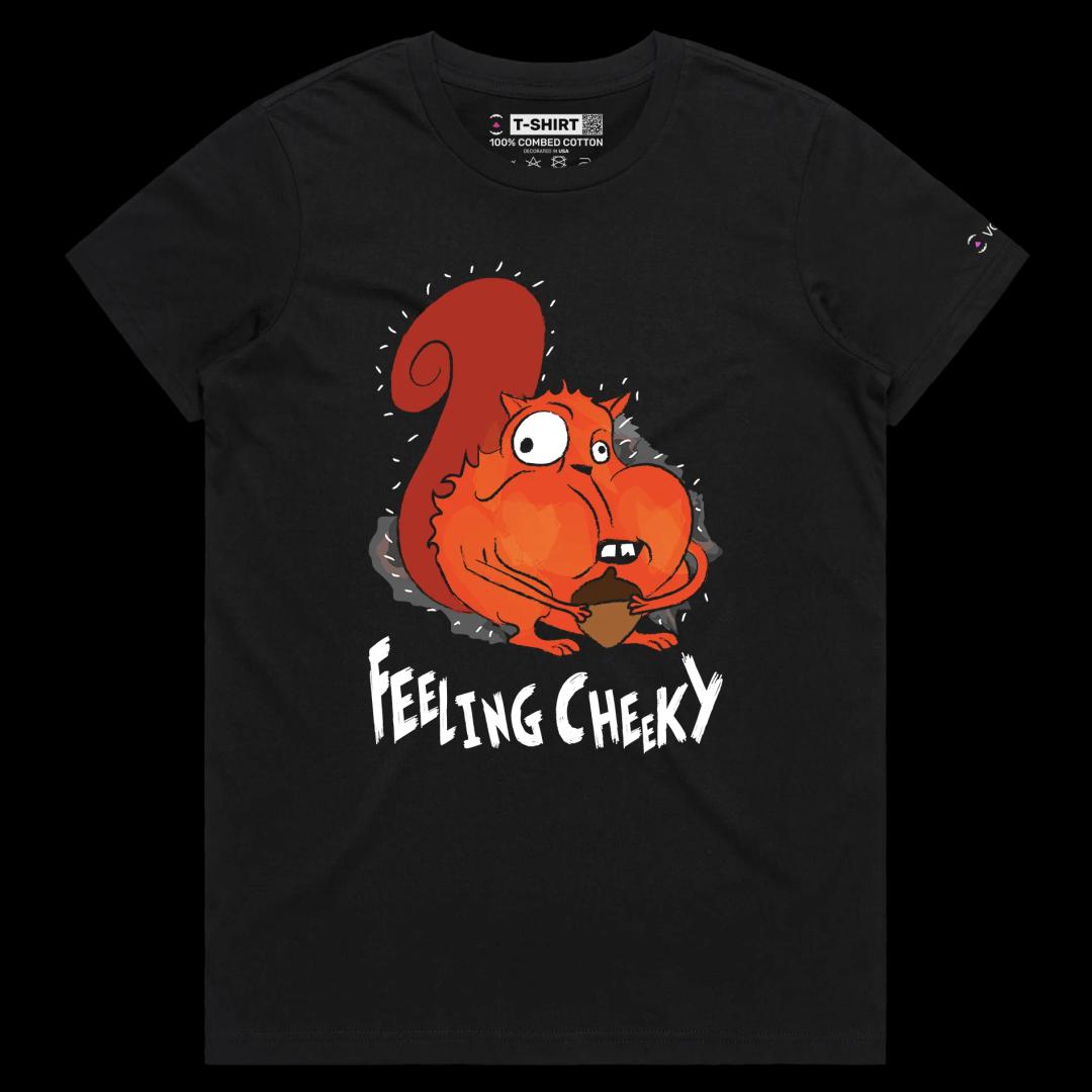 VOICEART Black Female Regular Squirrel Feeling Cheeky Funny Animals T-Shirt with Premium Quality Mischievous and Daring Tee
