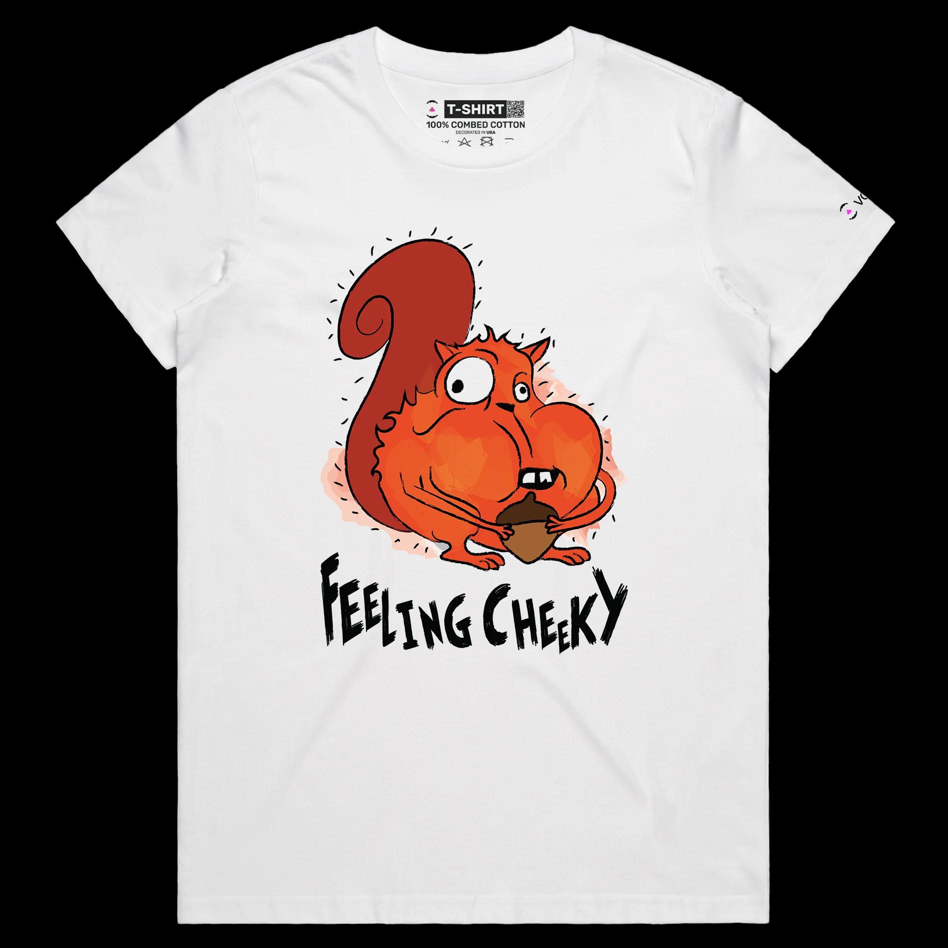 VOICEART White Female Regular Squirrel Feeling Cheeky Funny Animals T-Shirt with Premium Quality Mischievous and Daring Tee