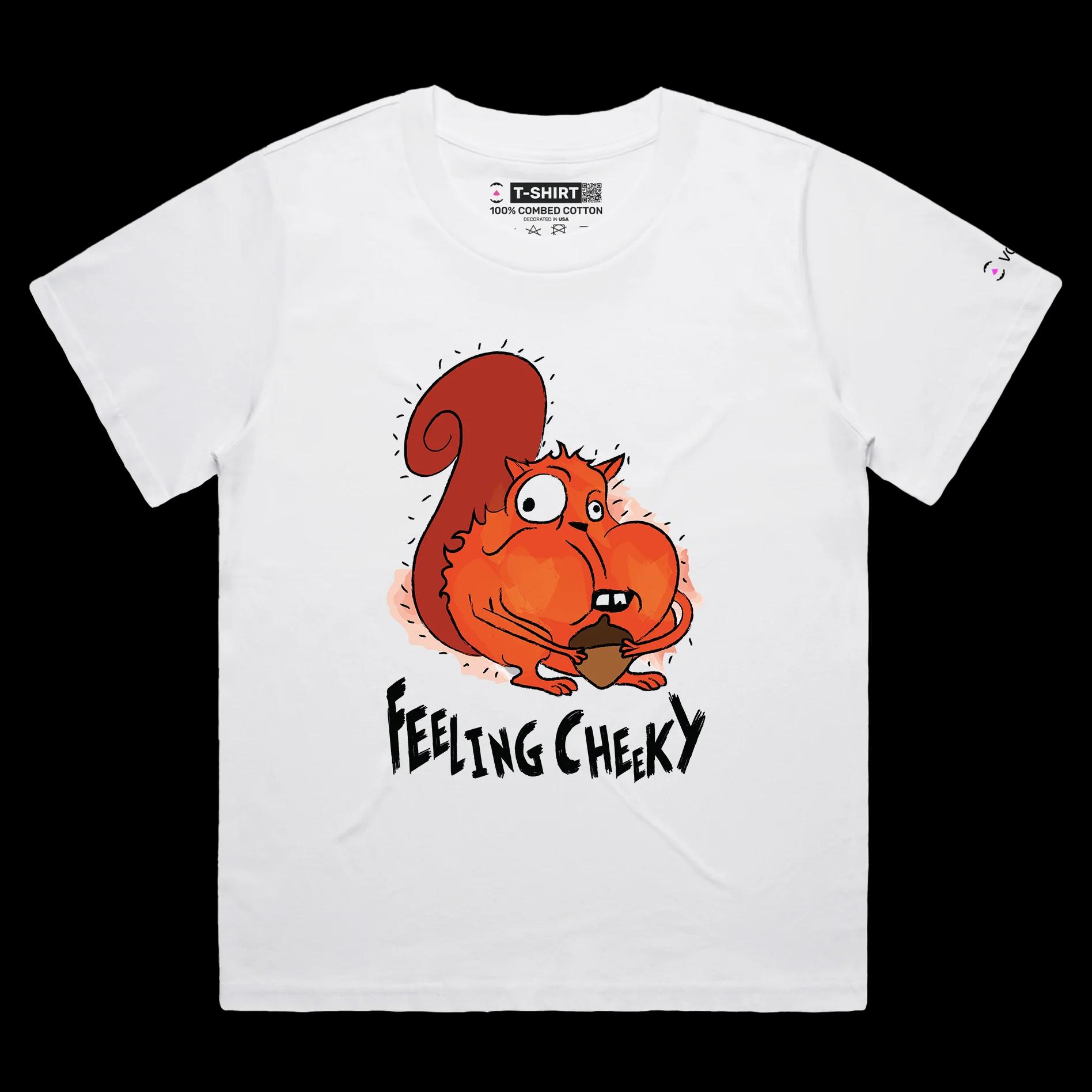 VOICEART White Female Loose Squirrel Feeling Cheeky Funny Animals T-Shirt with Premium Quality Mischievous and Daring Tee