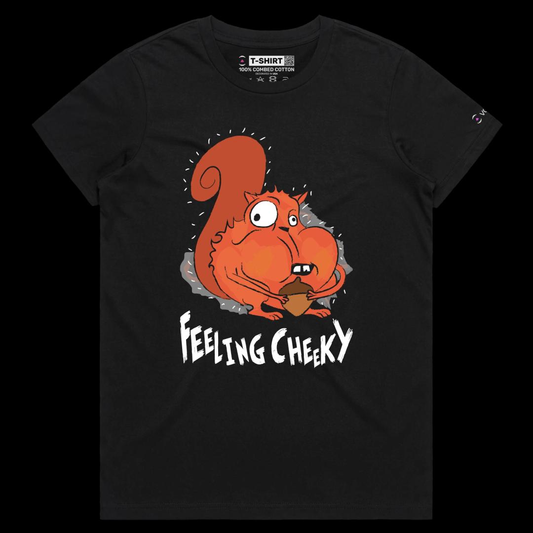 VOICEART Black Female Regular Squirrel Feeling Cheeky Funny Animals T-Shirt with Premium Quality Mischievous and Daring Tee