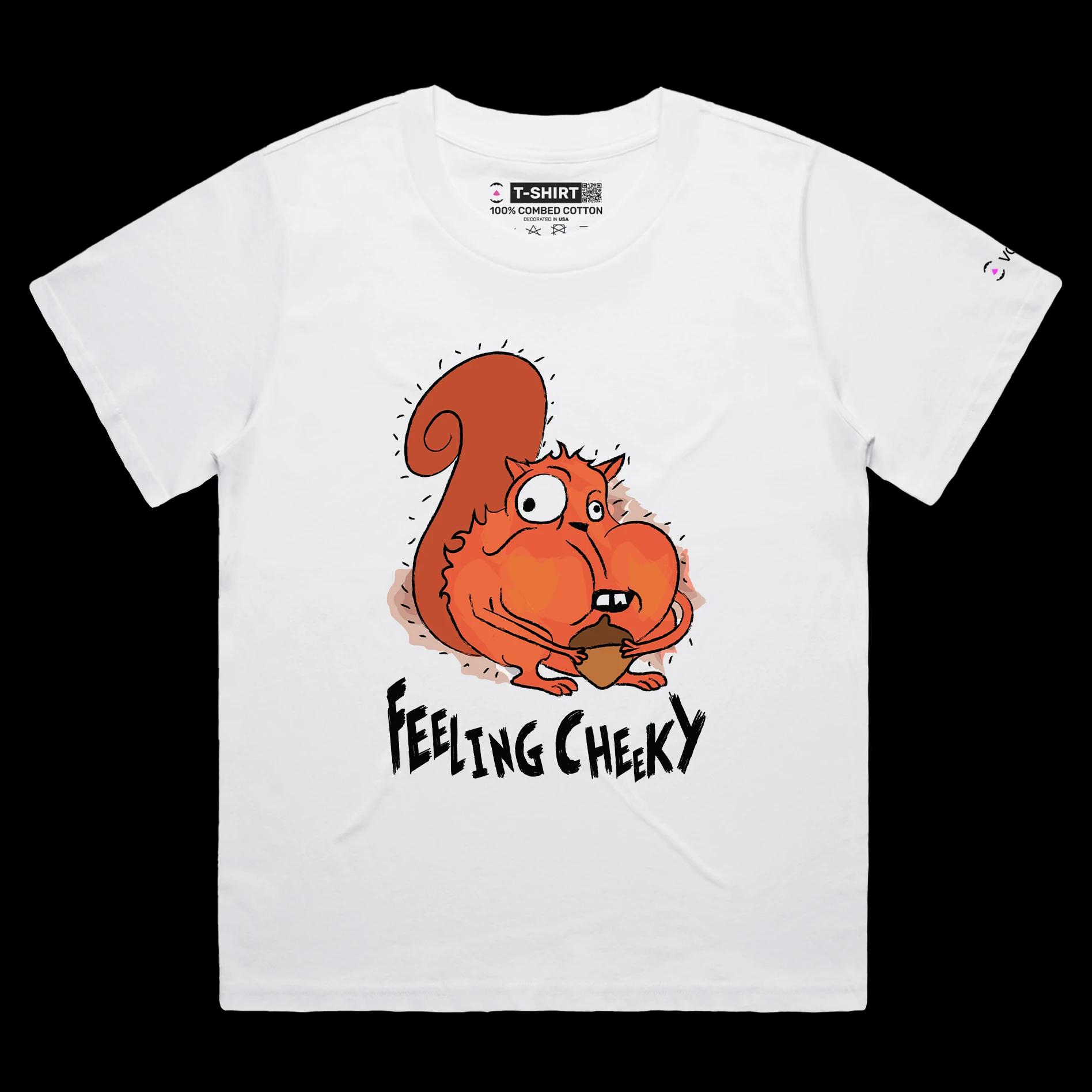 VOICEART White Female Loose Squirrel Feeling Cheeky Funny Animals T-Shirt with Premium Quality Mischievous and Daring Tee